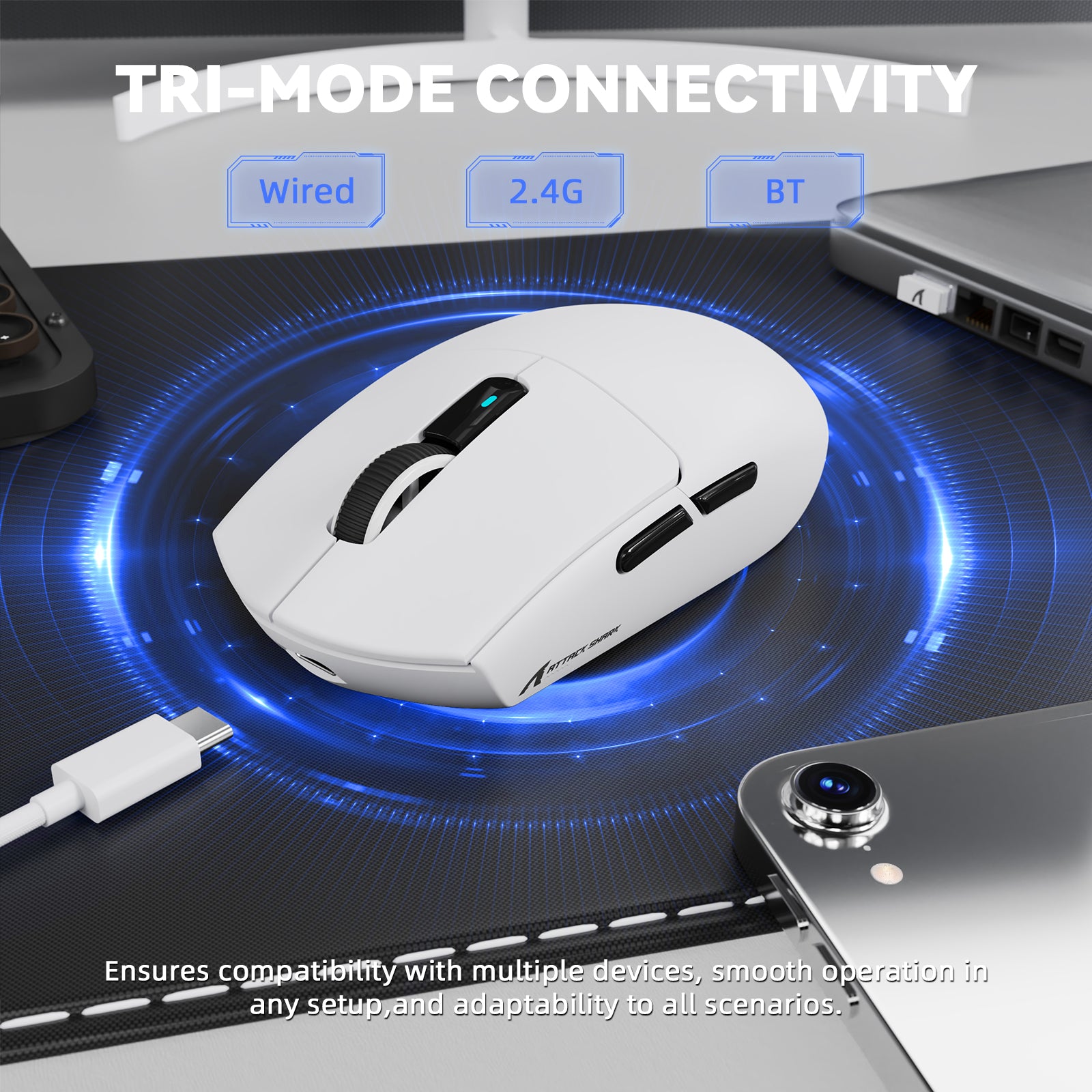 ATTACK SHARK G3PRO Kabellose Tri-Mode-Gaming-Maus mit Ladestation, 25.000 DPI, ultraleicht