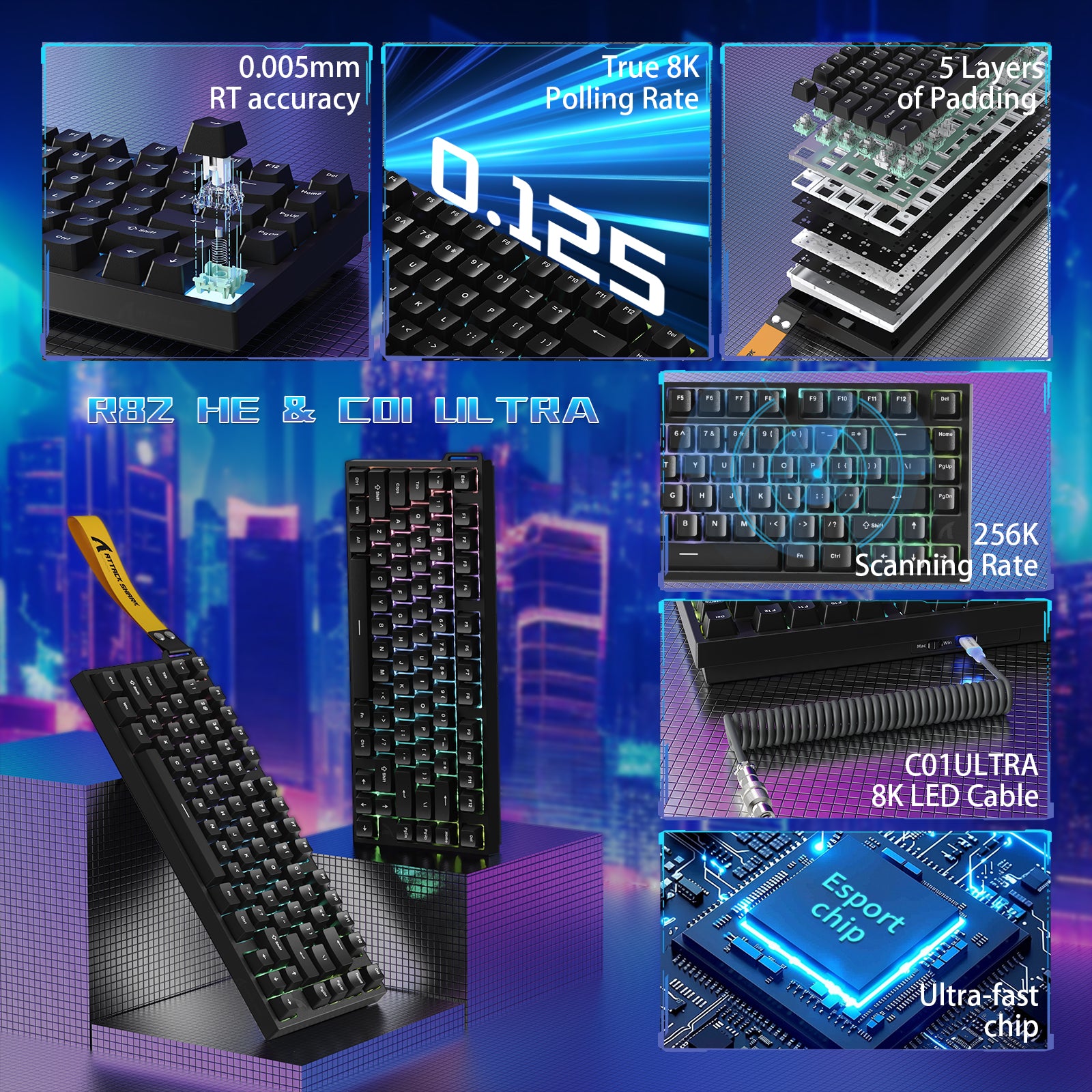 ATTACK SHARK R82 HE Kabelgebundene 75% Gaming-Tastatur mit C01ULTRA LED-Kabel