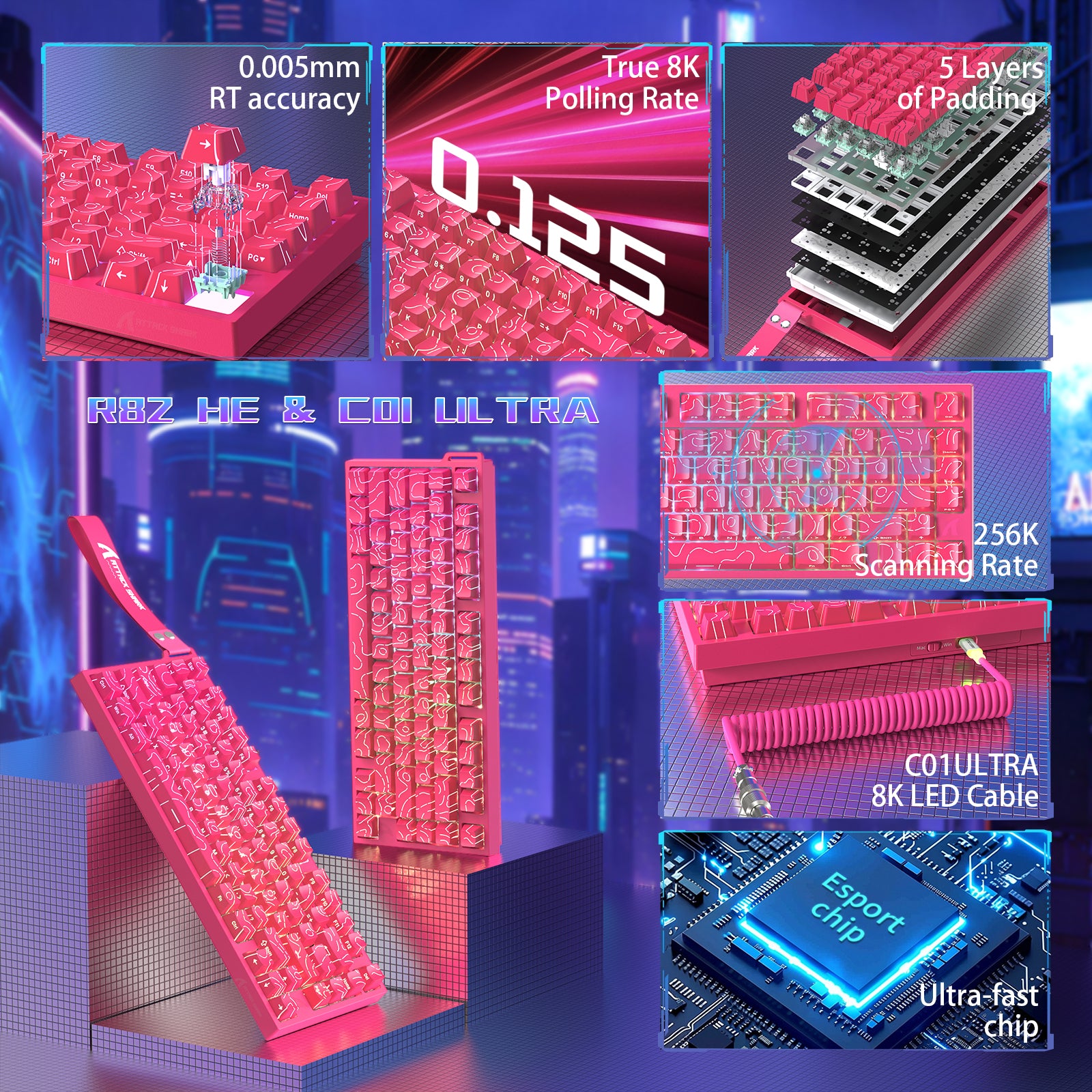 ATTACK SHARK R82 HE Kabelgebundene 75% Gaming-Tastatur mit C01ULTRA LED-Kabel