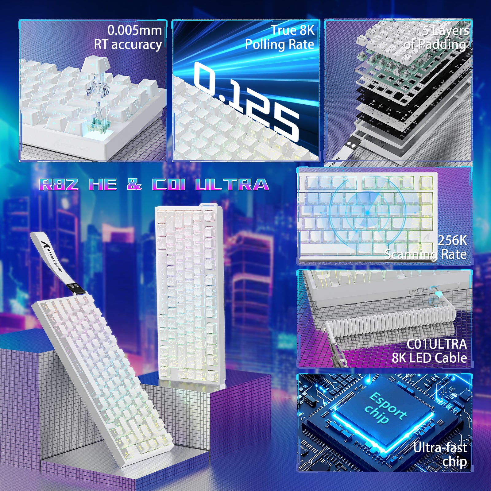 ATTACK SHARK R82 HE Kabelgebundene 75% Gaming-Tastatur mit C01ULTRA LED-Kabel