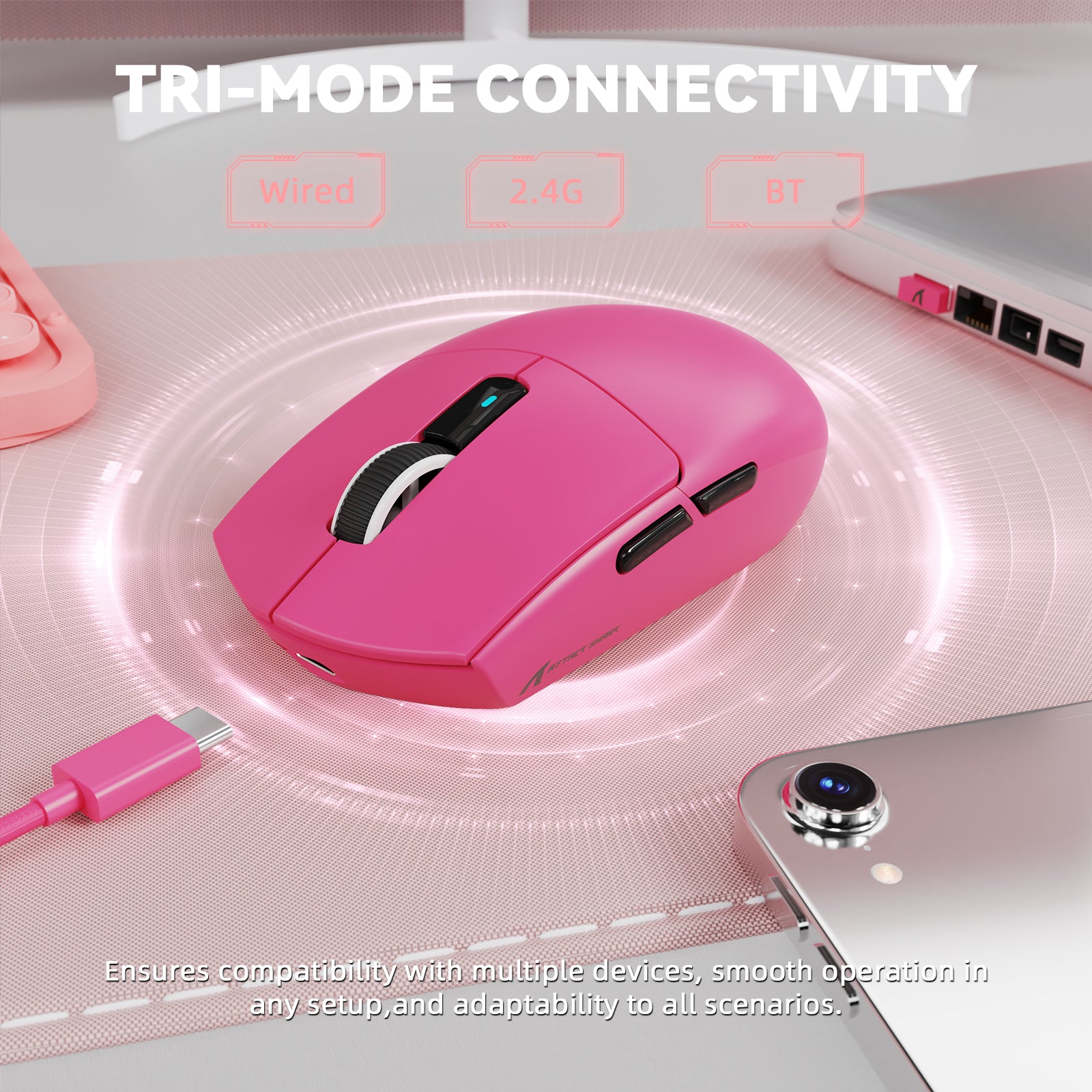ATTACK SHARK G3PRO Kabellose Tri-Mode-Gaming-Maus mit Ladestation, 25.000 DPI, ultraleicht