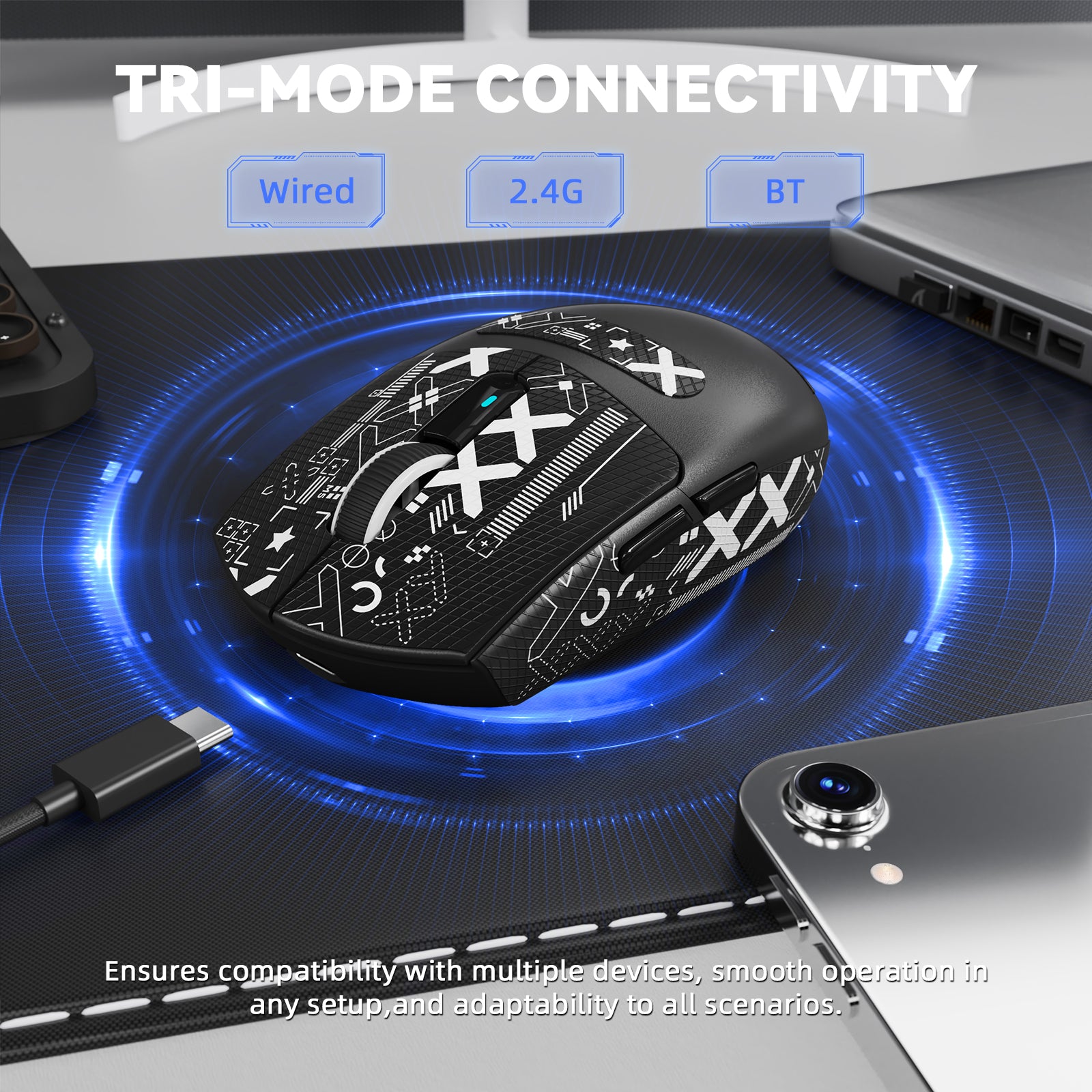 ATTACK SHARK G3PRO Kabellose Tri-Mode-Gaming-Maus mit Ladestation, 25.000 DPI, ultraleicht