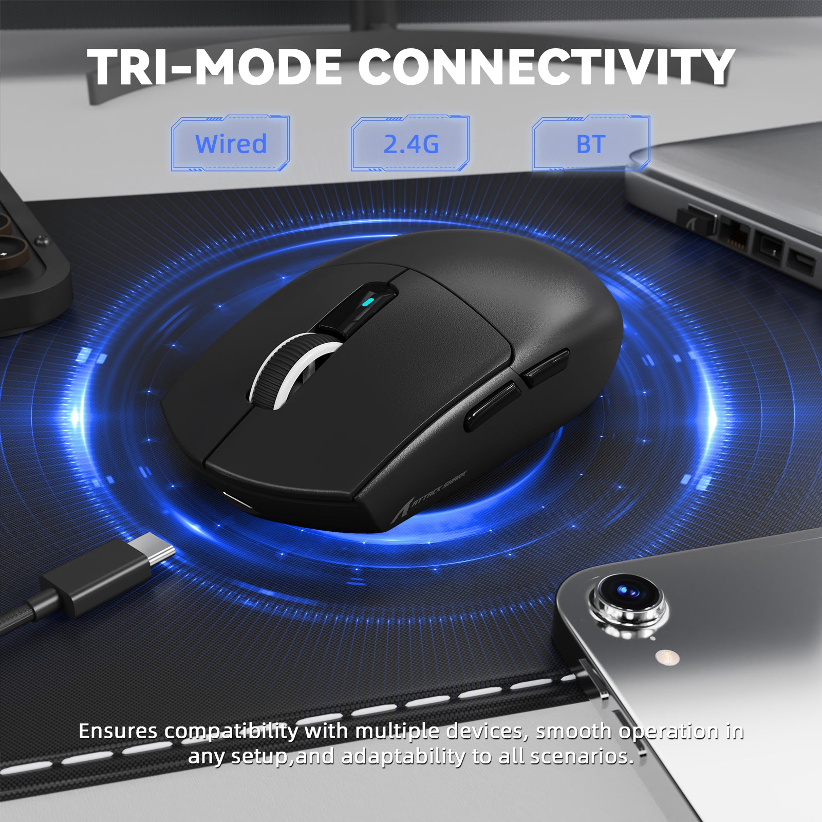 ATTACK SHARK G3PRO Kabellose Tri-Mode-Gaming-Maus mit Ladestation, 25.000 DPI, ultraleicht