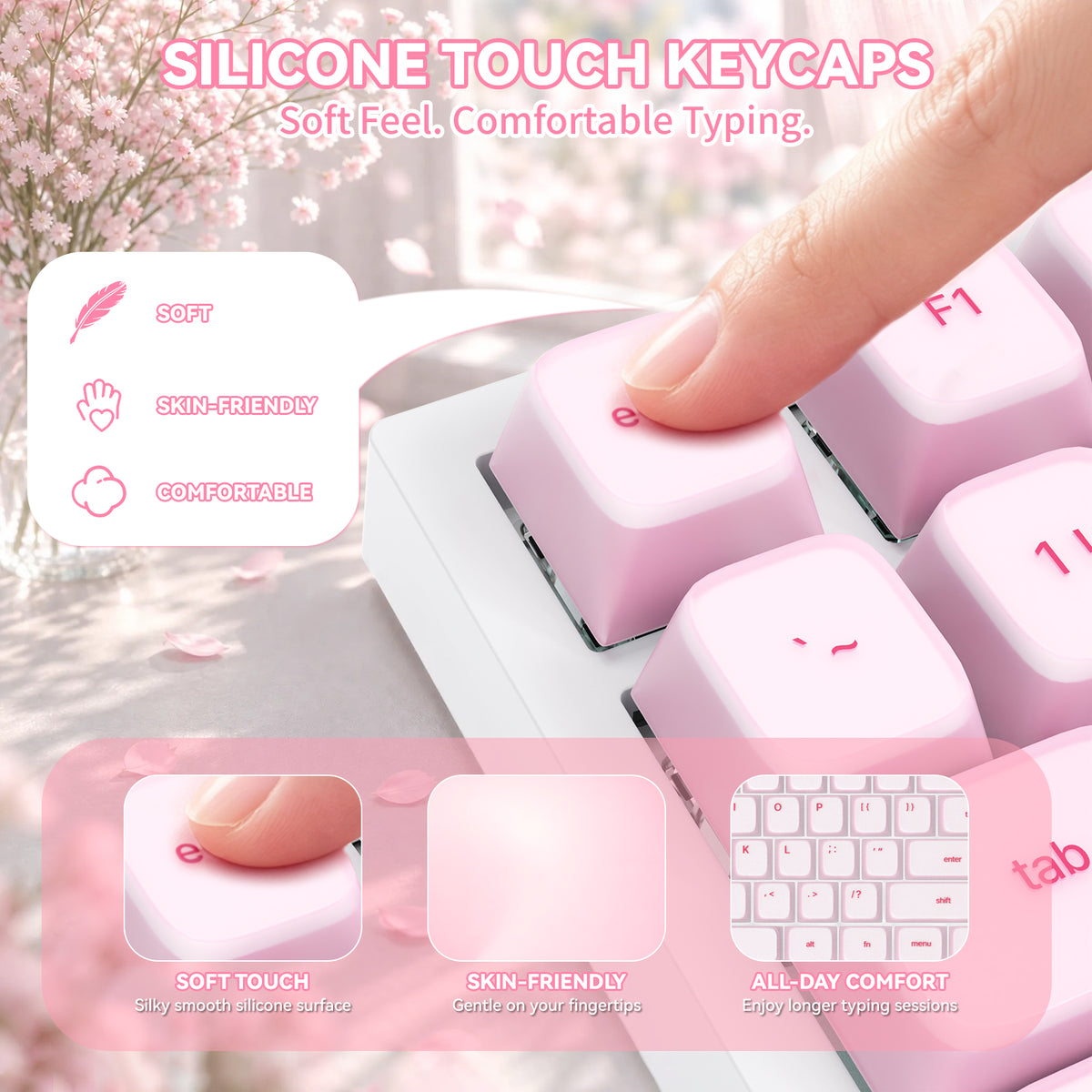 ATTACK SHARK SK01 Tastenkappenset mit 113 Tasten aus Silikon, Cherry-Profil, ANSI, Pink