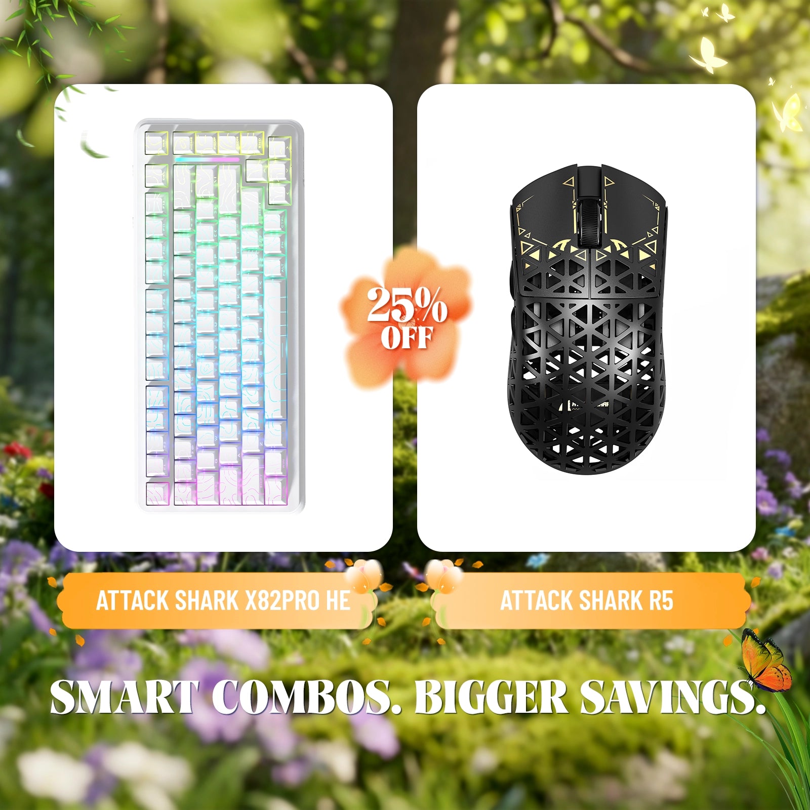 ATTACK SHARK X82PRO HE Rapid Trigger-Tastatur + R5 Carbon Fiber Wireless Gaming-Maus im Bundle