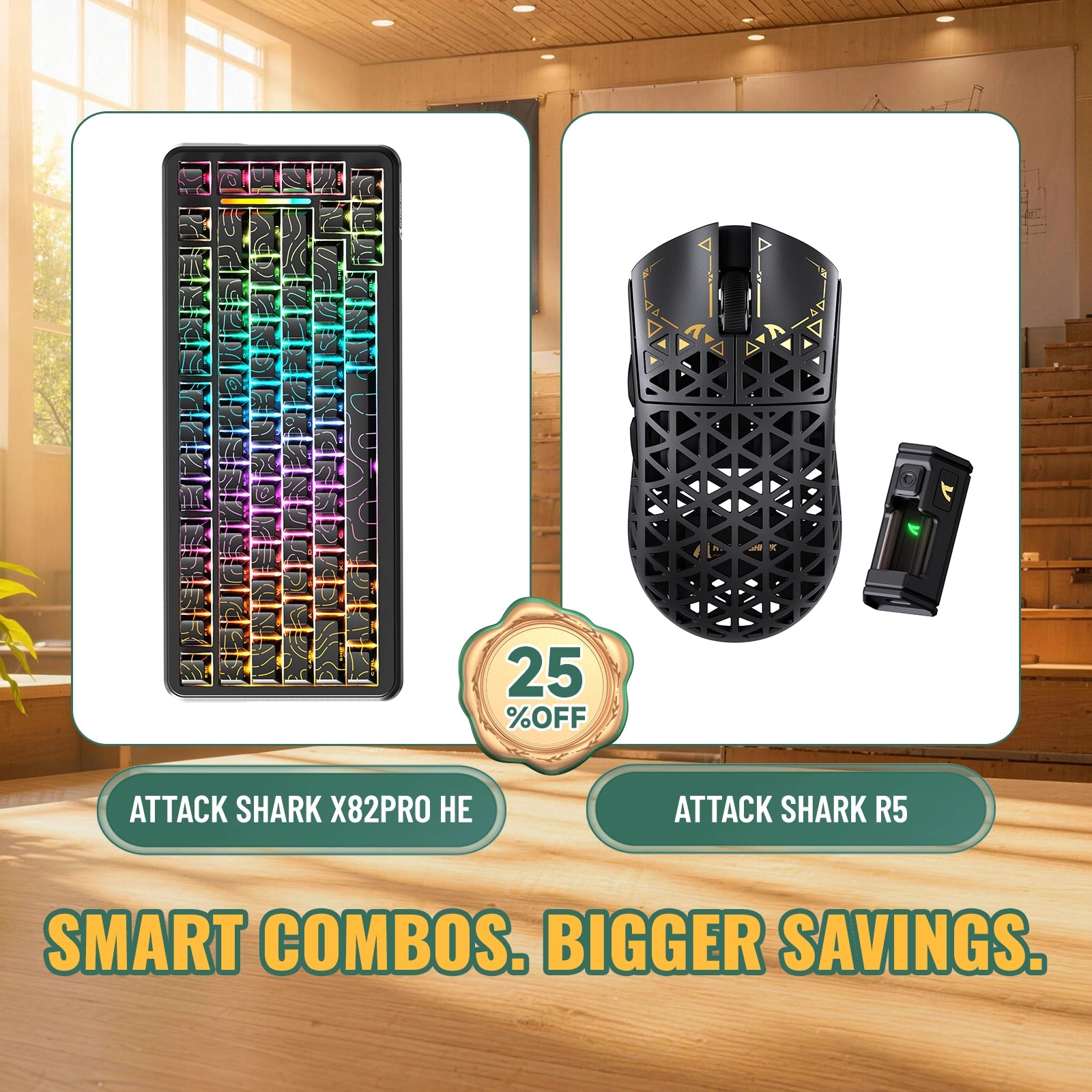 ATTACK SHARK X82 PRO HE-Tastatur mit Rapid Trigger + R5 Carbon Fiber kabelloses Gaming-Maus-Bundle