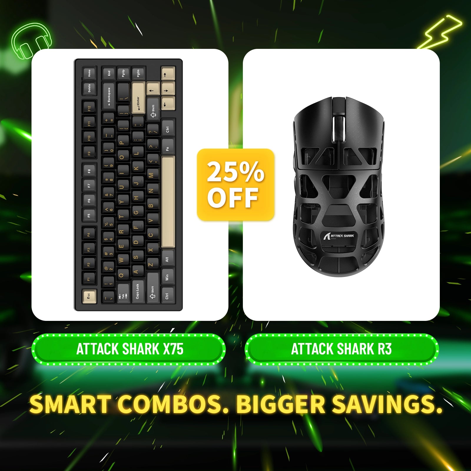 ATTACK SHARK X75 Vollaluminium-Tastatur + R3 Magnesiumlegierung-Gaming-Maus-Paket