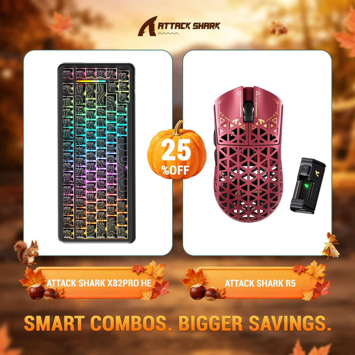 ATTACK SHARK X82 PRO HE-Tastatur mit Rapid Trigger + R5 Carbon Fiber kabelloses Gaming-Maus-Bundle