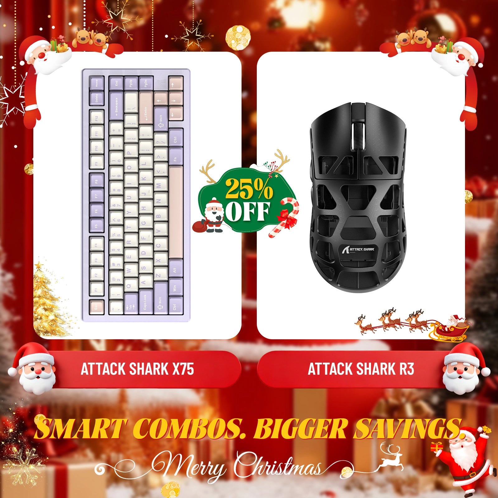 ATTACK SHARK X75 Vollaluminium-Tastatur + R3 Magnesiumlegierung-Gaming-Maus-Paket
