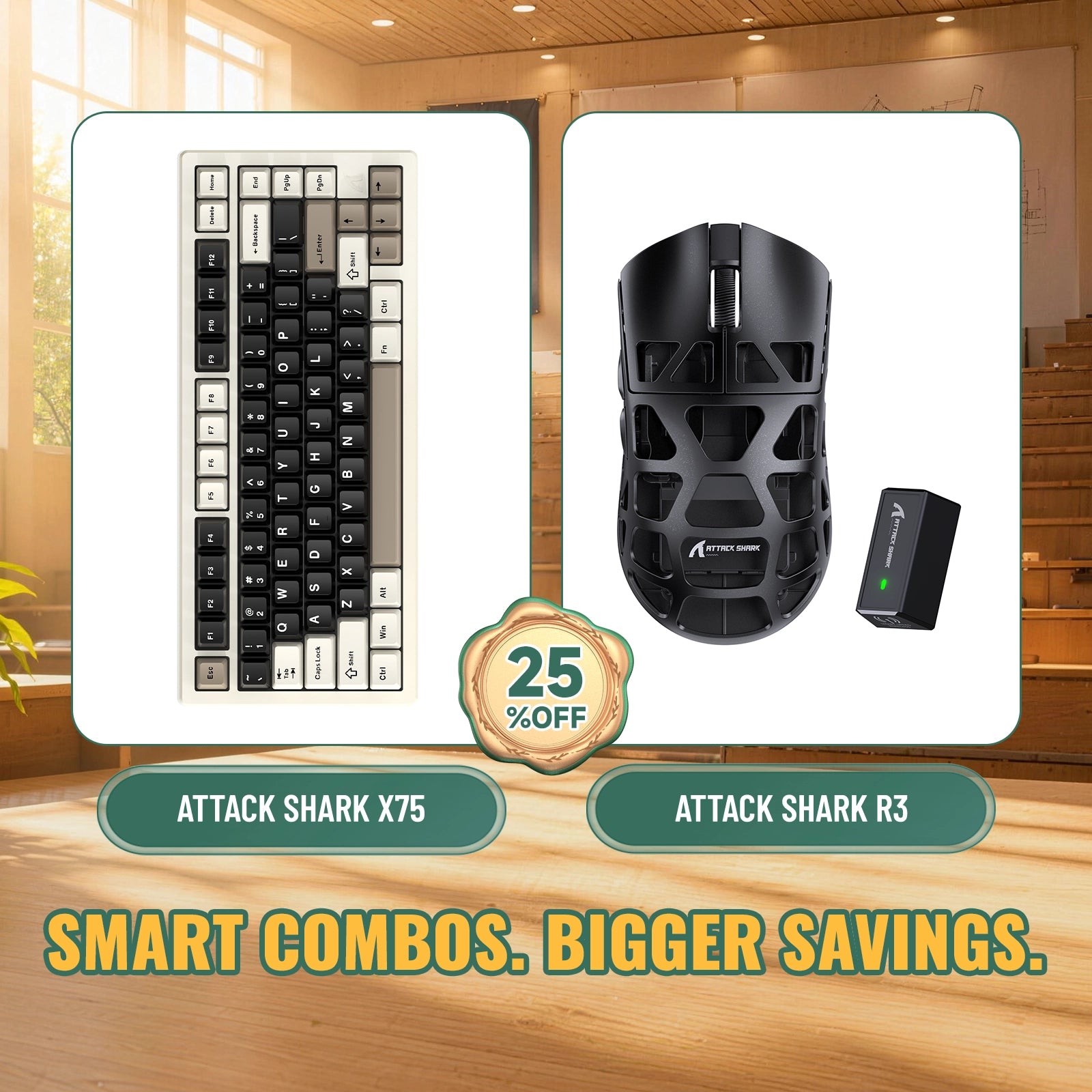 ATTACK SHARK X75 Vollaluminium Tastatur + R3 Magnesiumlegierung Gaming-Maus Bundle