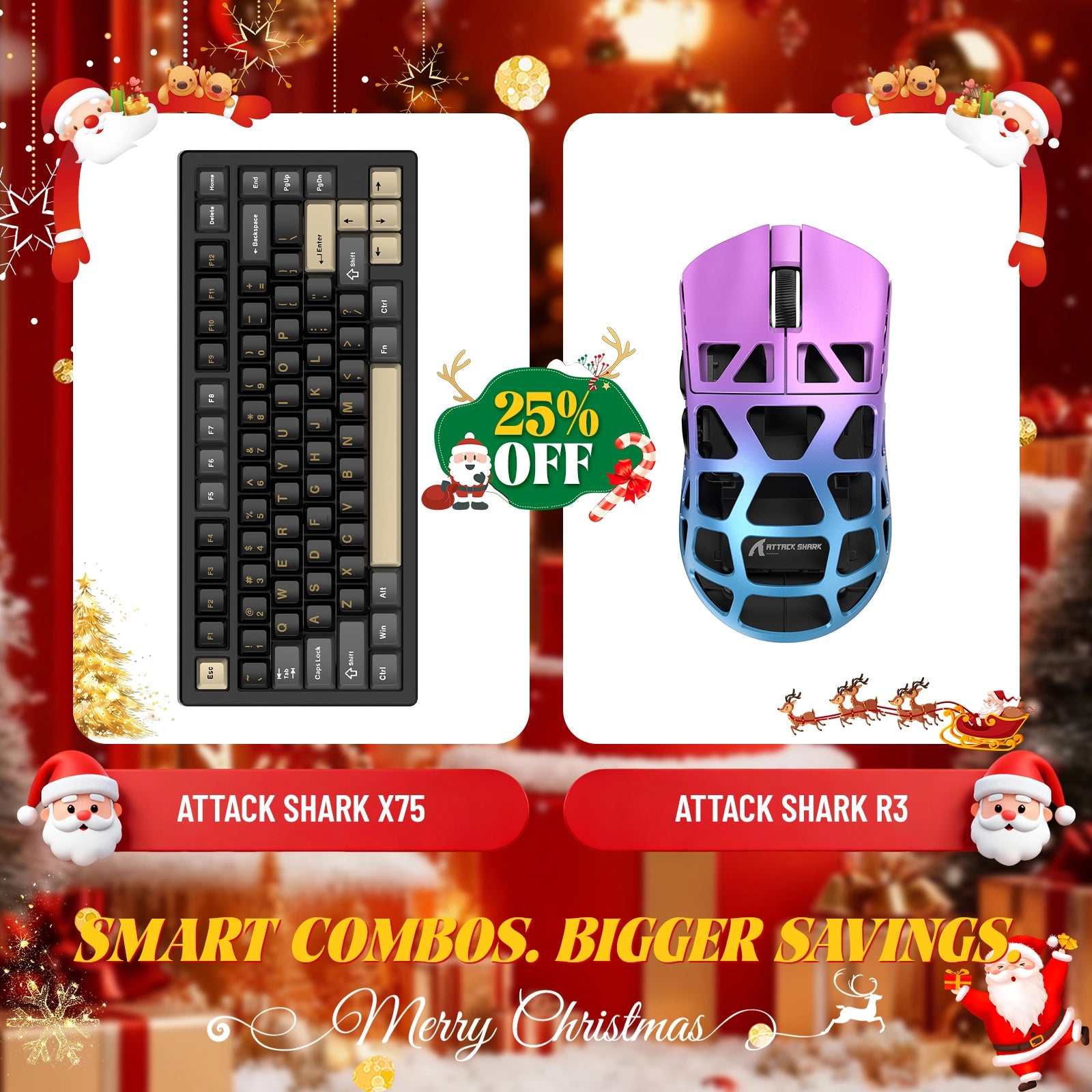ATTACK SHARK X75 Vollaluminium-Tastatur + R3 Magnesiumlegierung-Gaming-Maus-Paket