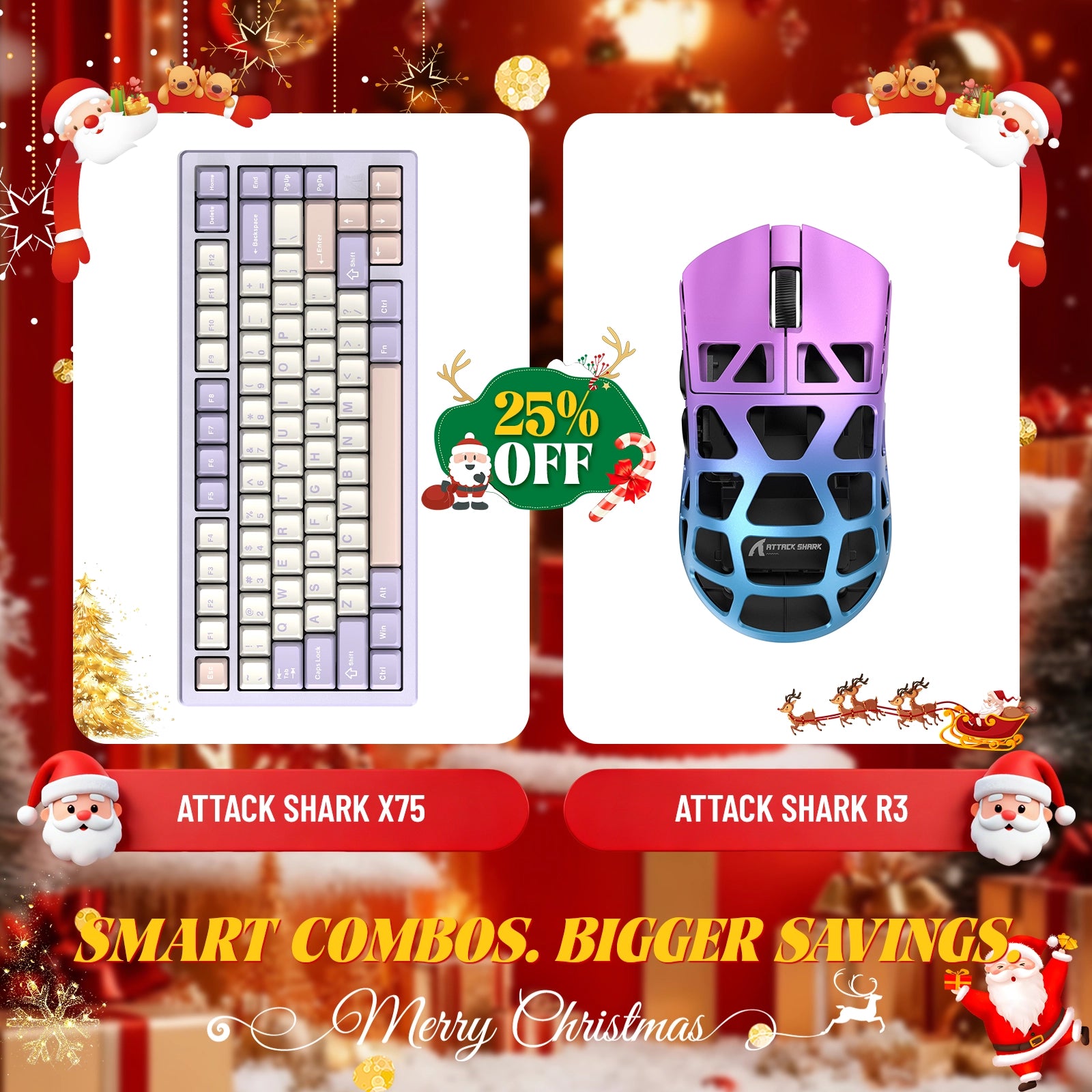 ATTACK SHARK X75 Vollaluminium-Tastatur + R3 Magnesiumlegierung-Gaming-Maus-Paket