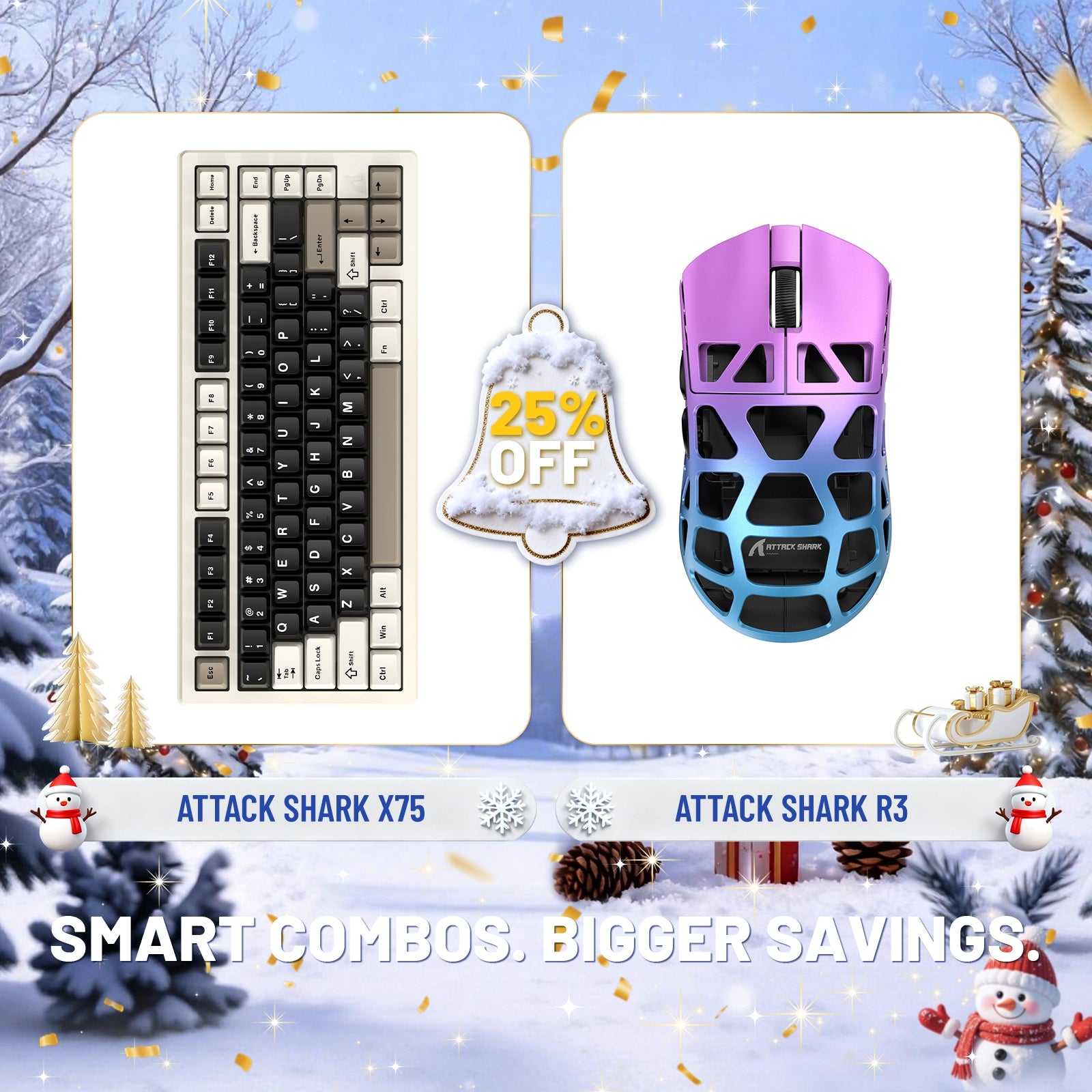 ATTACK SHARK X75 Vollaluminium-Tastatur + R3 Magnesiumlegierung-Gaming-Maus-Paket