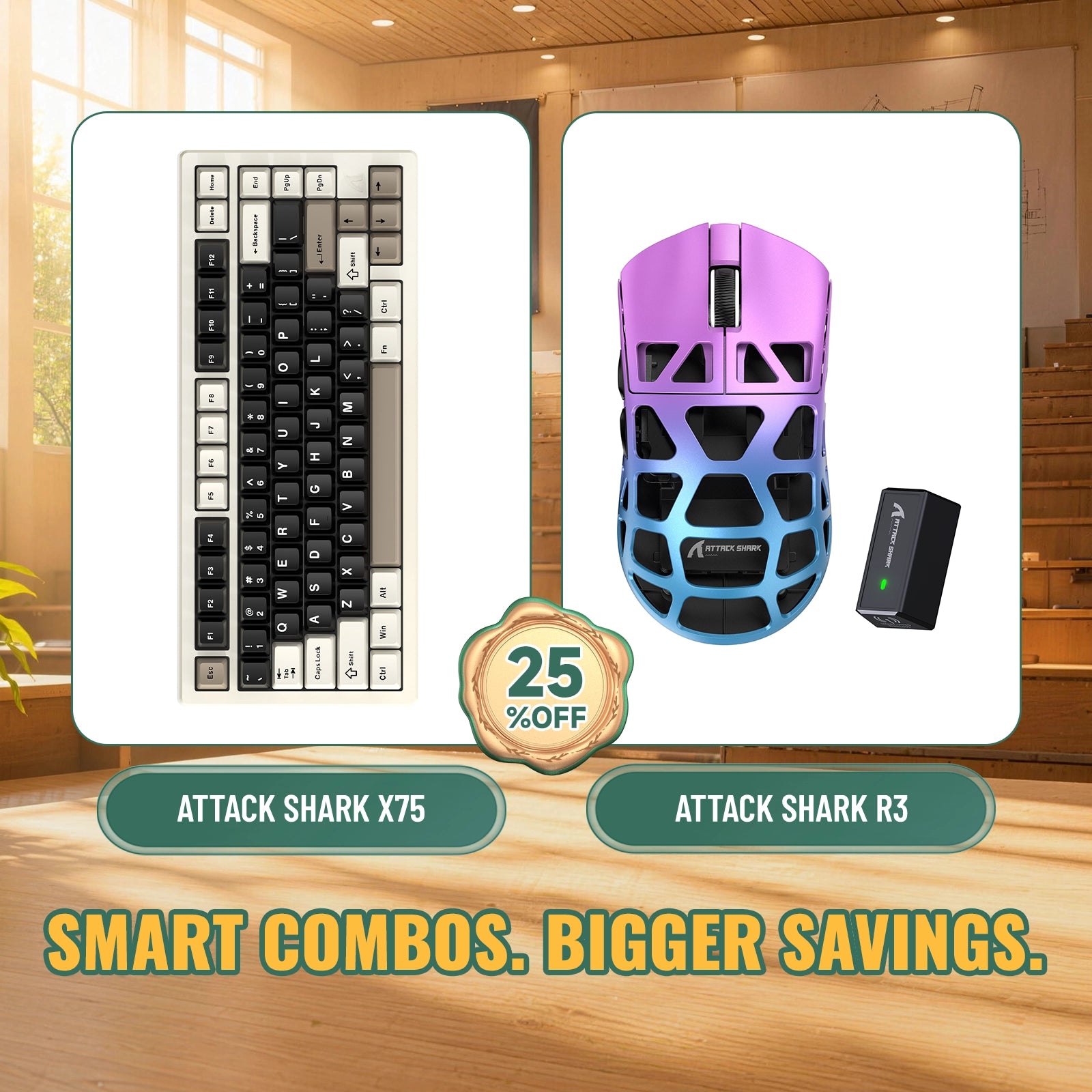 ATTACK SHARK X75 Vollaluminium Tastatur + R3 Magnesiumlegierung Gaming-Maus Bundle