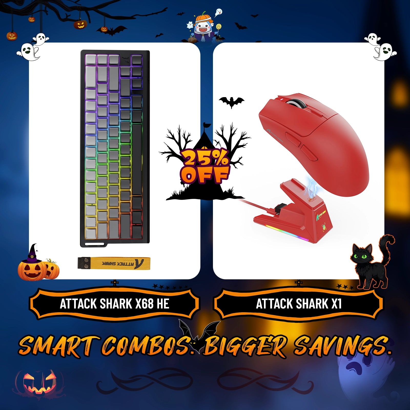 ATTACK SHARK X68HE Rapid Trigger Keyboard + X1 Wireless Gaming Mouse Bundle