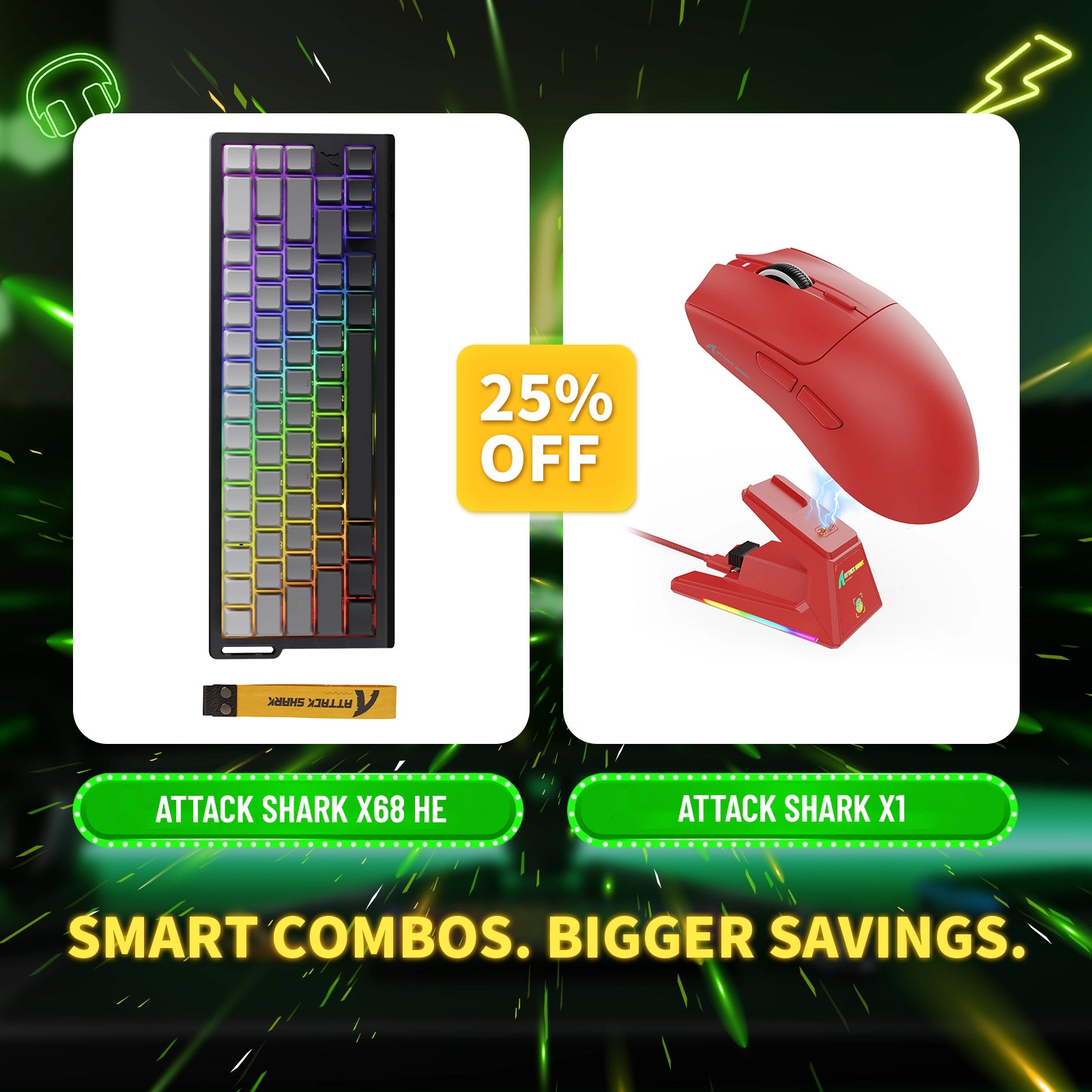 ATTACK SHARK X68HE Rapid Trigger-Tastatur + X1 Wireless Gaming-Maus im Bundle