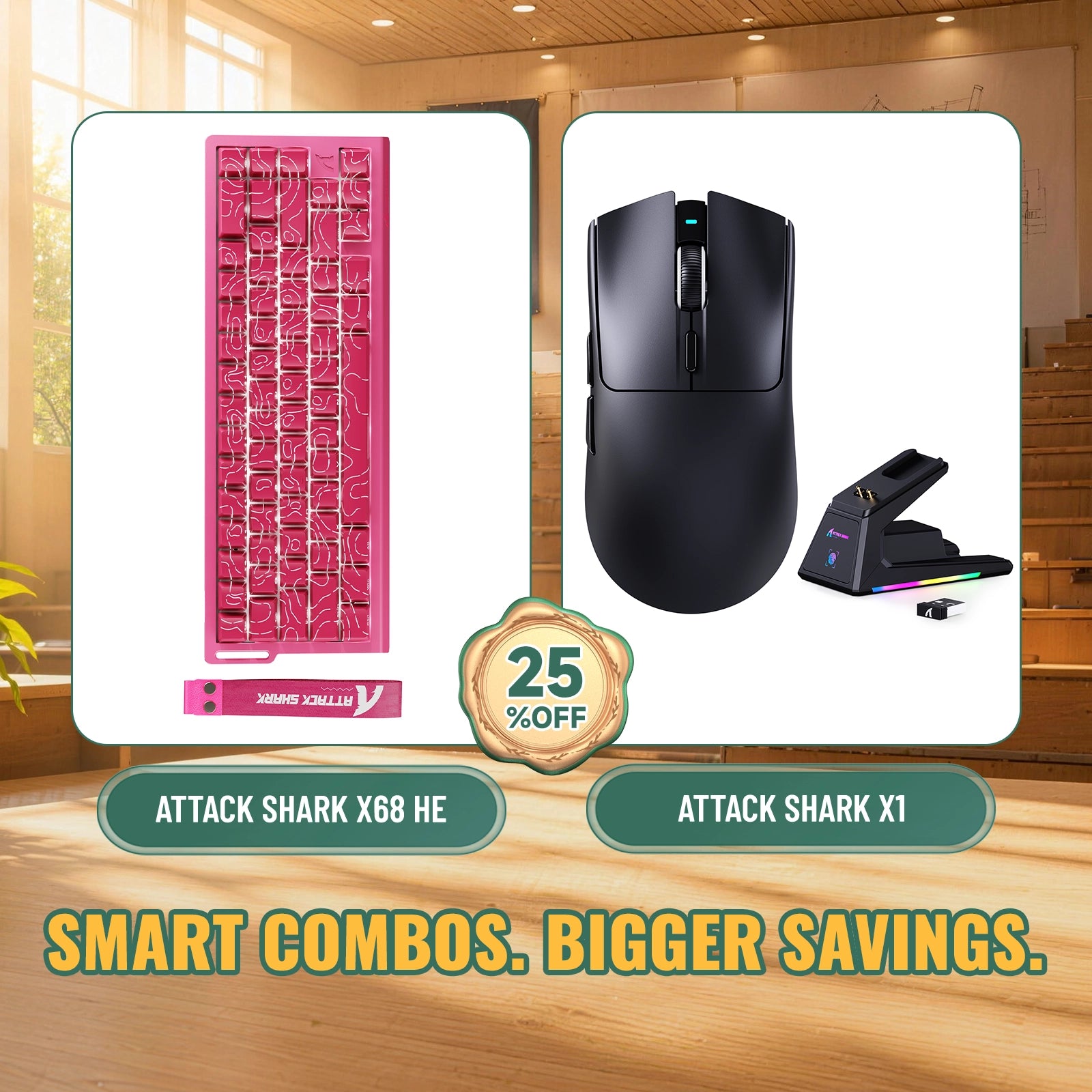 ATTACK SHARK X68HE Rapid Trigger Tastatur + X1 Kabellose Gaming-Maus Bundle