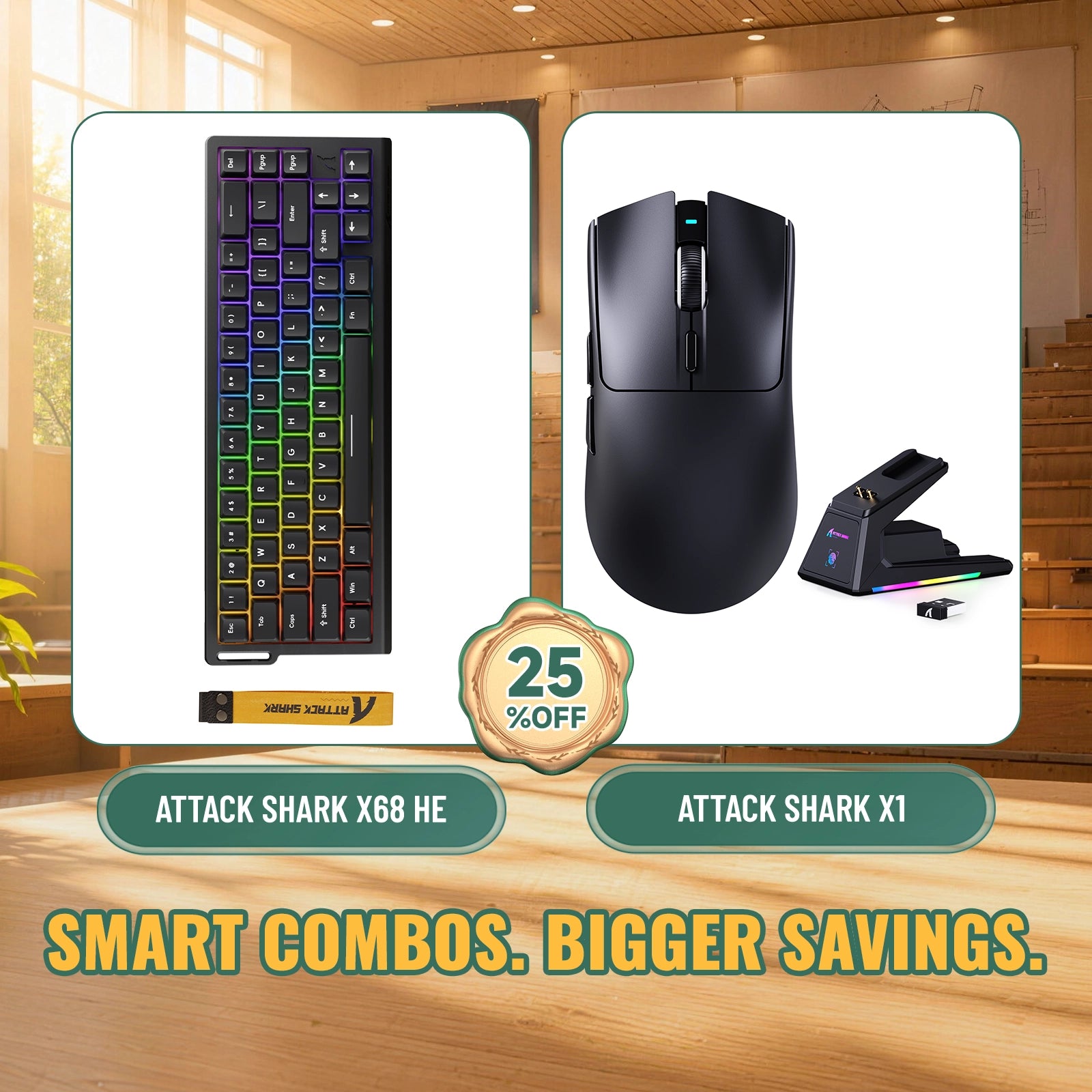 ATTACK SHARK X68HE Rapid Trigger Tastatur + X1 Kabellose Gaming-Maus Bundle