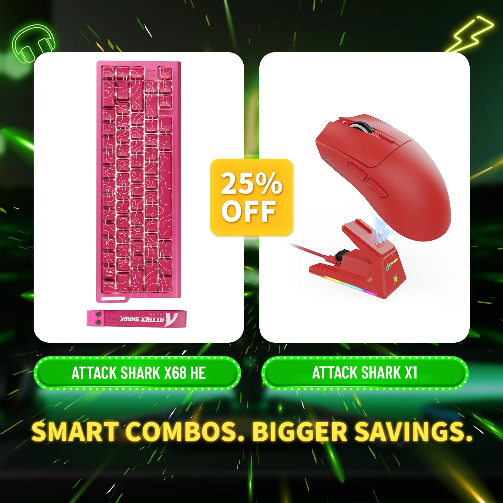 ATTACK SHARK X68HE Rapid Trigger-Tastatur + X1 Wireless Gaming-Maus im Bundle