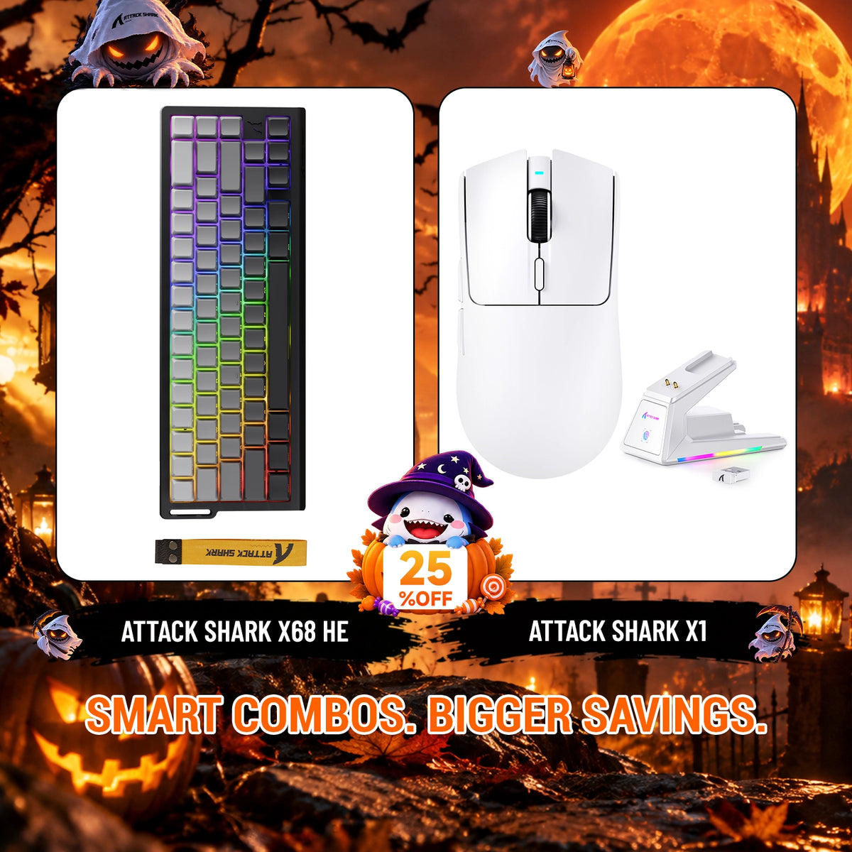 ATTACK SHARK X68HE Rapid Trigger Tastatur + X1 Kabellose Gaming-Maus Bundle