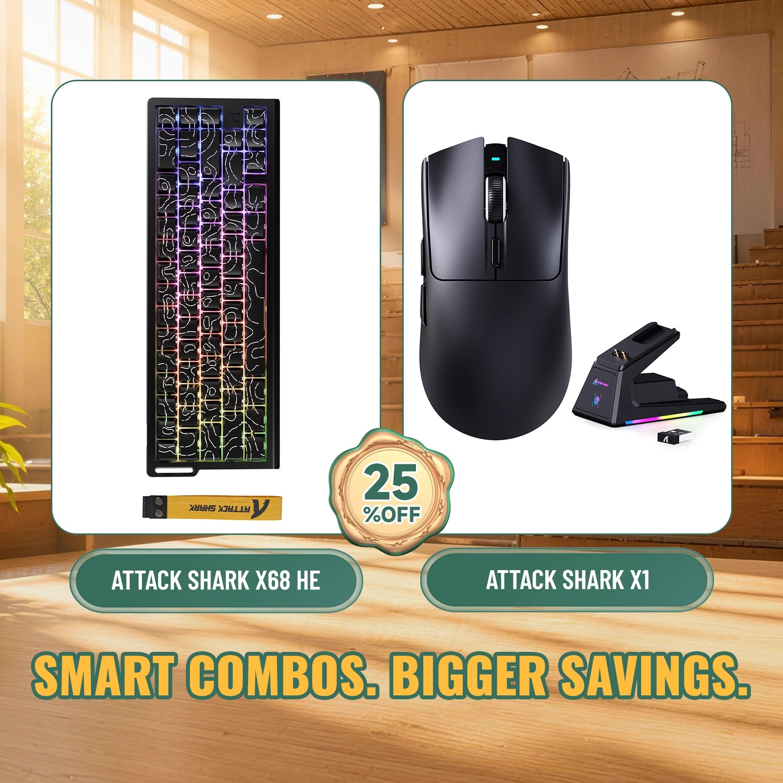 ATTACK SHARK X68HE Rapid Trigger Tastatur + X1 Kabellose Gaming-Maus Bundle