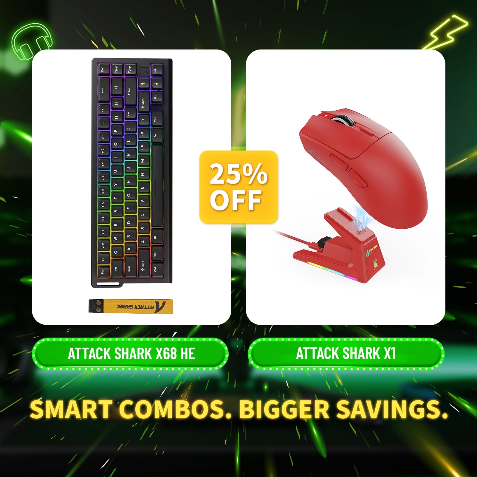 ATTACK SHARK X68HE Rapid Trigger-Tastatur + X1 Wireless Gaming-Maus im Bundle