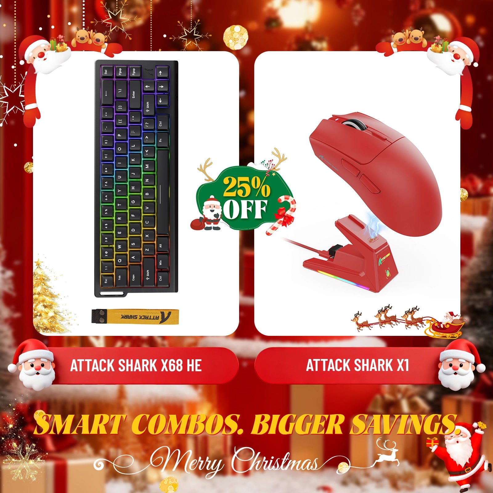 ATTACK SHARK X68HE Rapid Trigger Keyboard + X1 Wireless Gaming Mouse Bundle
