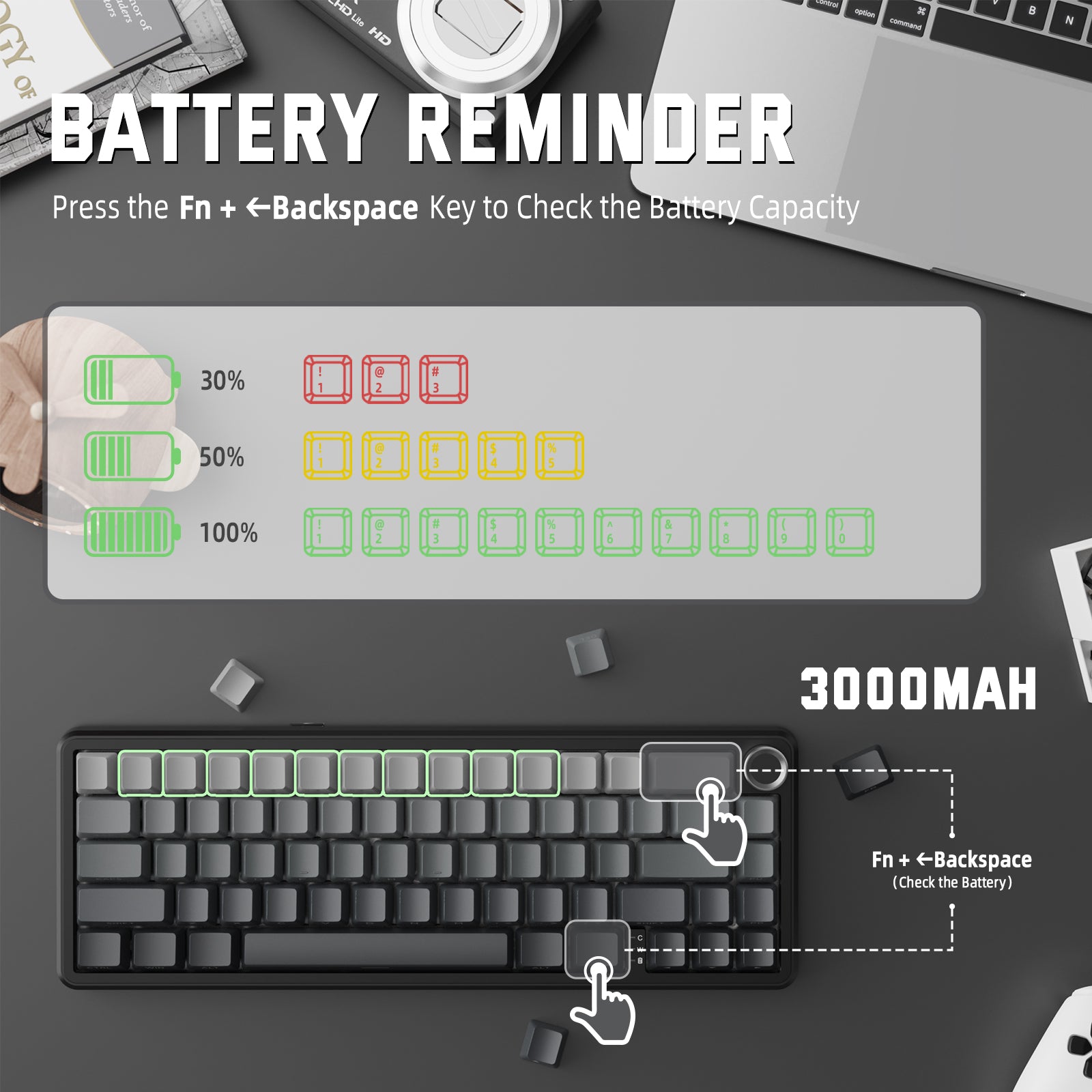 ATTACK SHARK X66 Wireless Mechanical Keyboard with Side Printed PBT Keycaps