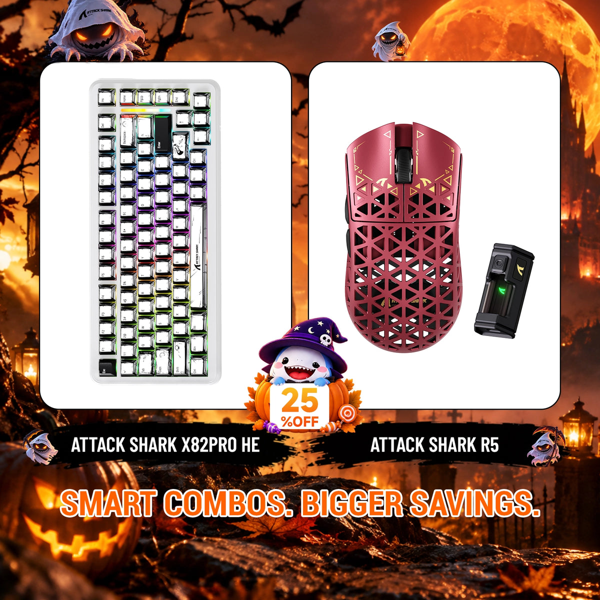 ATTACK SHARK X82 PRO HE-Tastatur mit Rapid Trigger + R5 Carbon Fiber kabelloses Gaming-Maus-Bundle