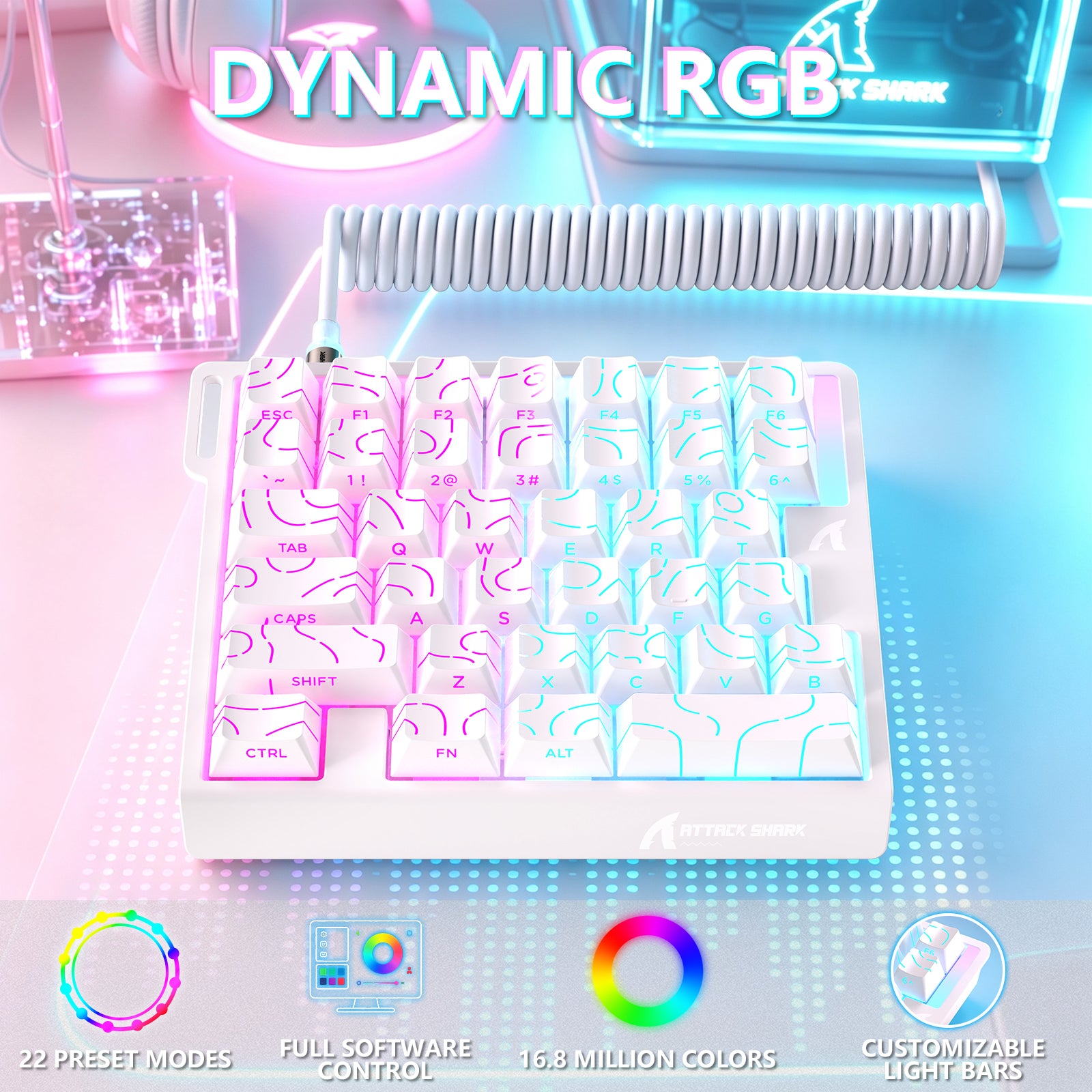 ATTACK SHARK M36 HE Einhändiges Tastatur mit Magnetischem Schalter & C01 ULTRA LED Aviator Kabel