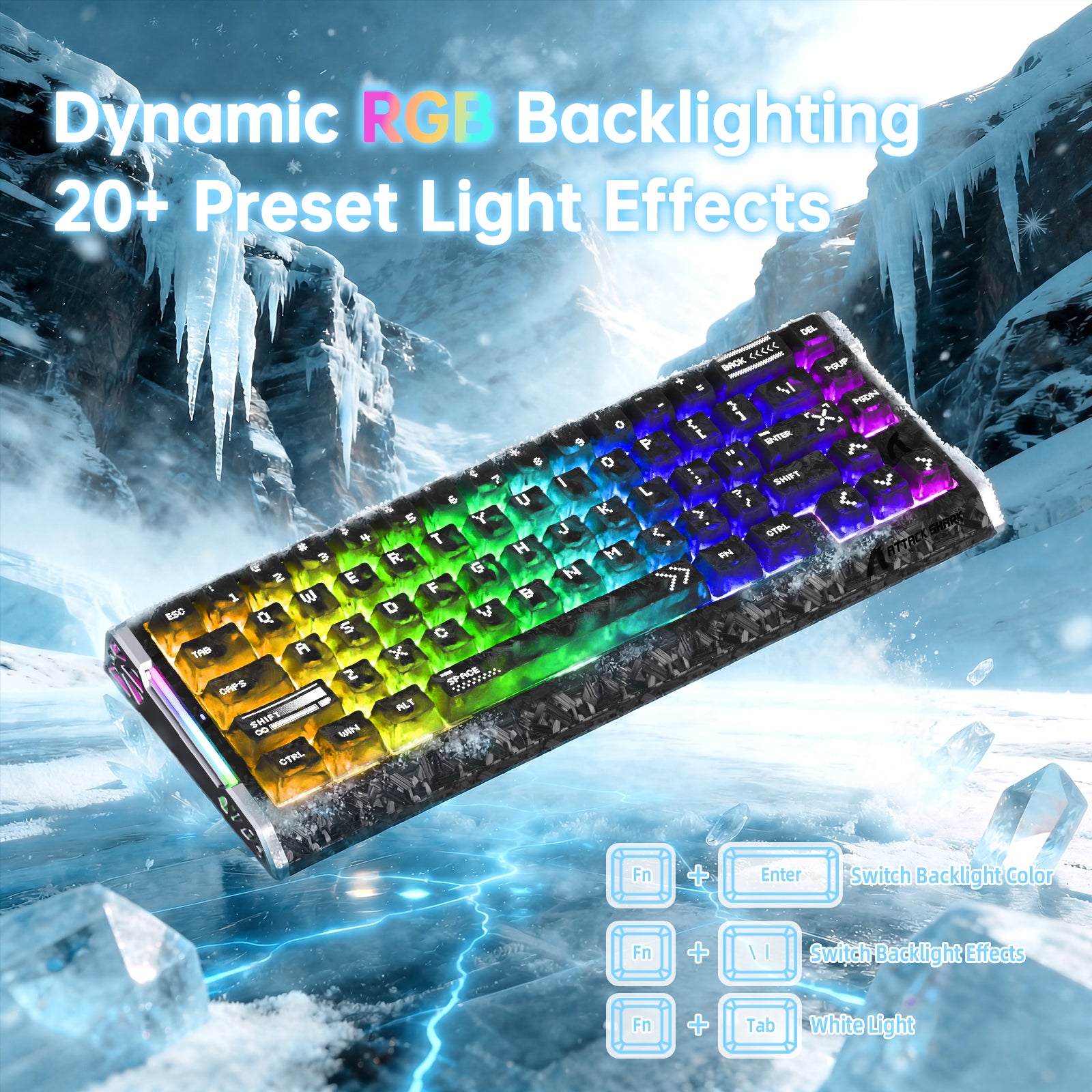 ATTACK SHARK R68 HE Kohlefaser Kabelgebundene Rapid Trigger Magnetischer Schalter Tastatur mit C01 Ultra RGB Spiralkabel