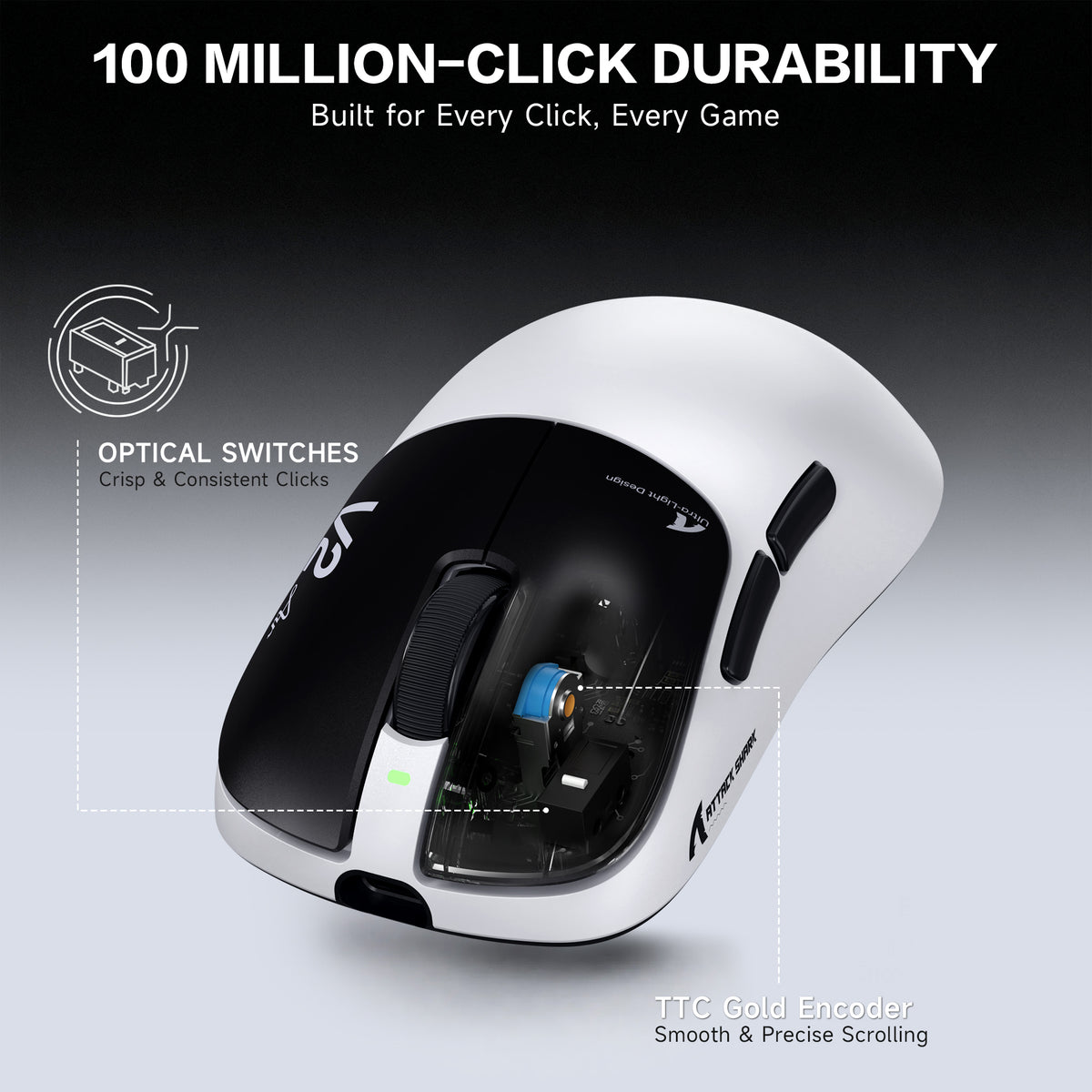 ATTACK SHARK V2 AIR PAW3955MAX Ergonomische kabellose Gaming-Maus