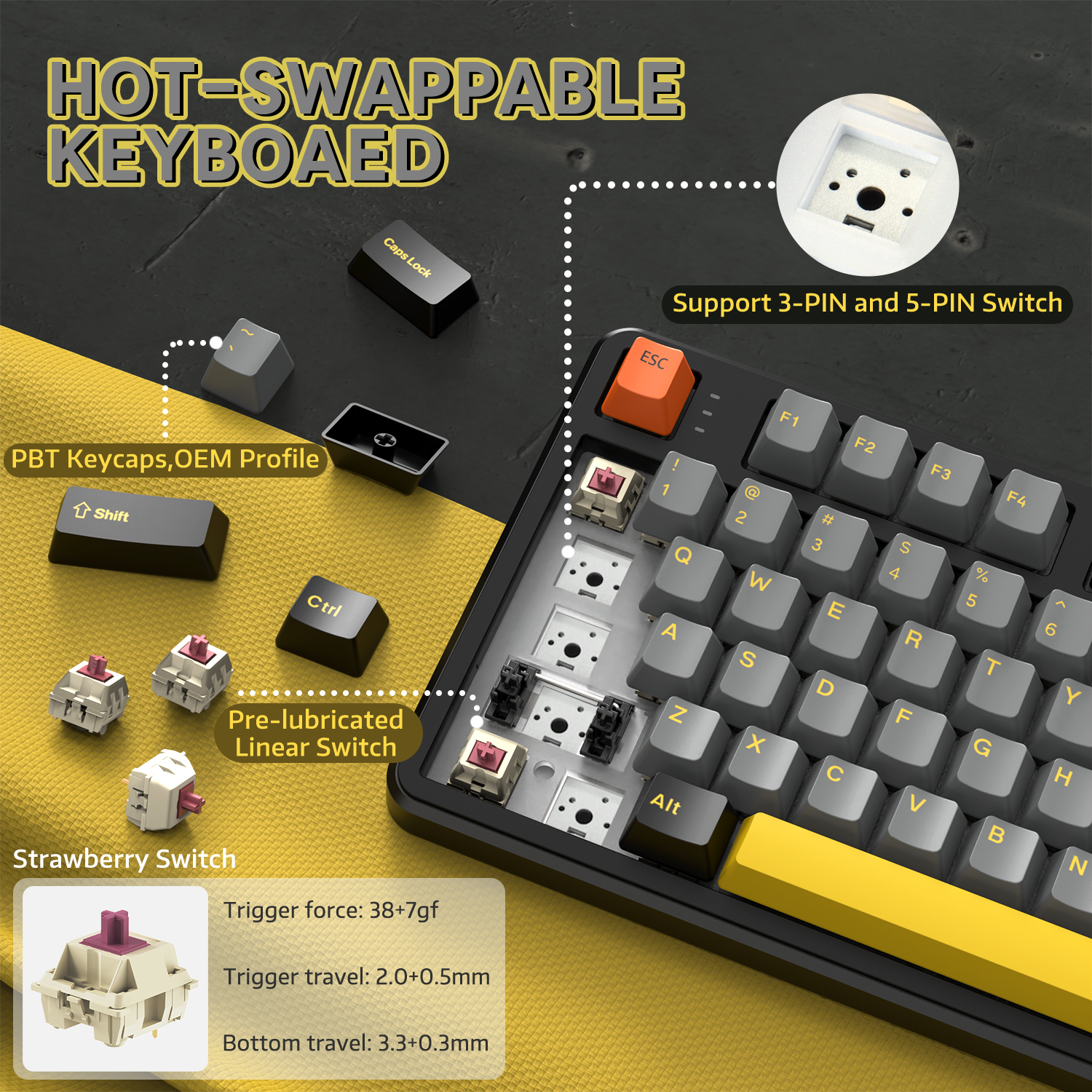ATTACK SHARK X87 Tri-Mode-Dichtungstastatur