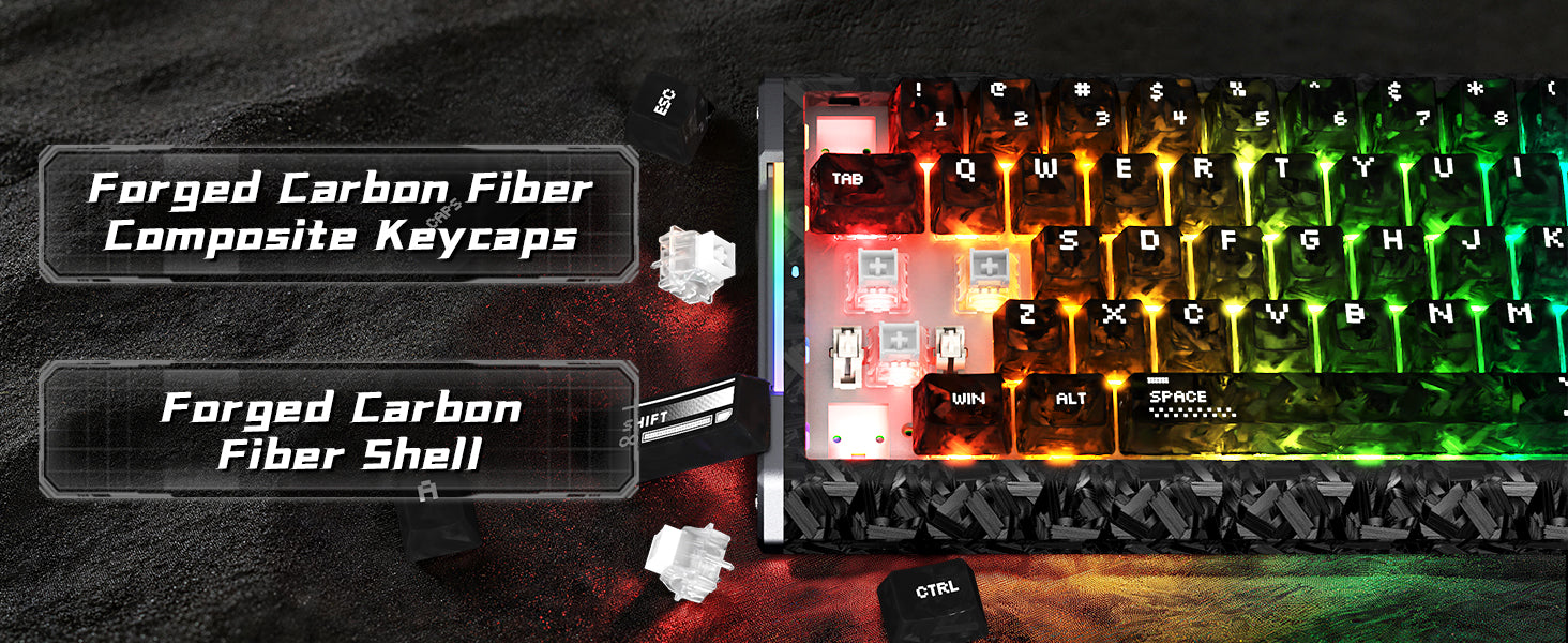 ATTACK SHARK R68 HE Kohlefaser Kabelgebundene Rapid Trigger Magnetischer Schalter Tastatur mit C01 Ultra RGB Spiralkabel