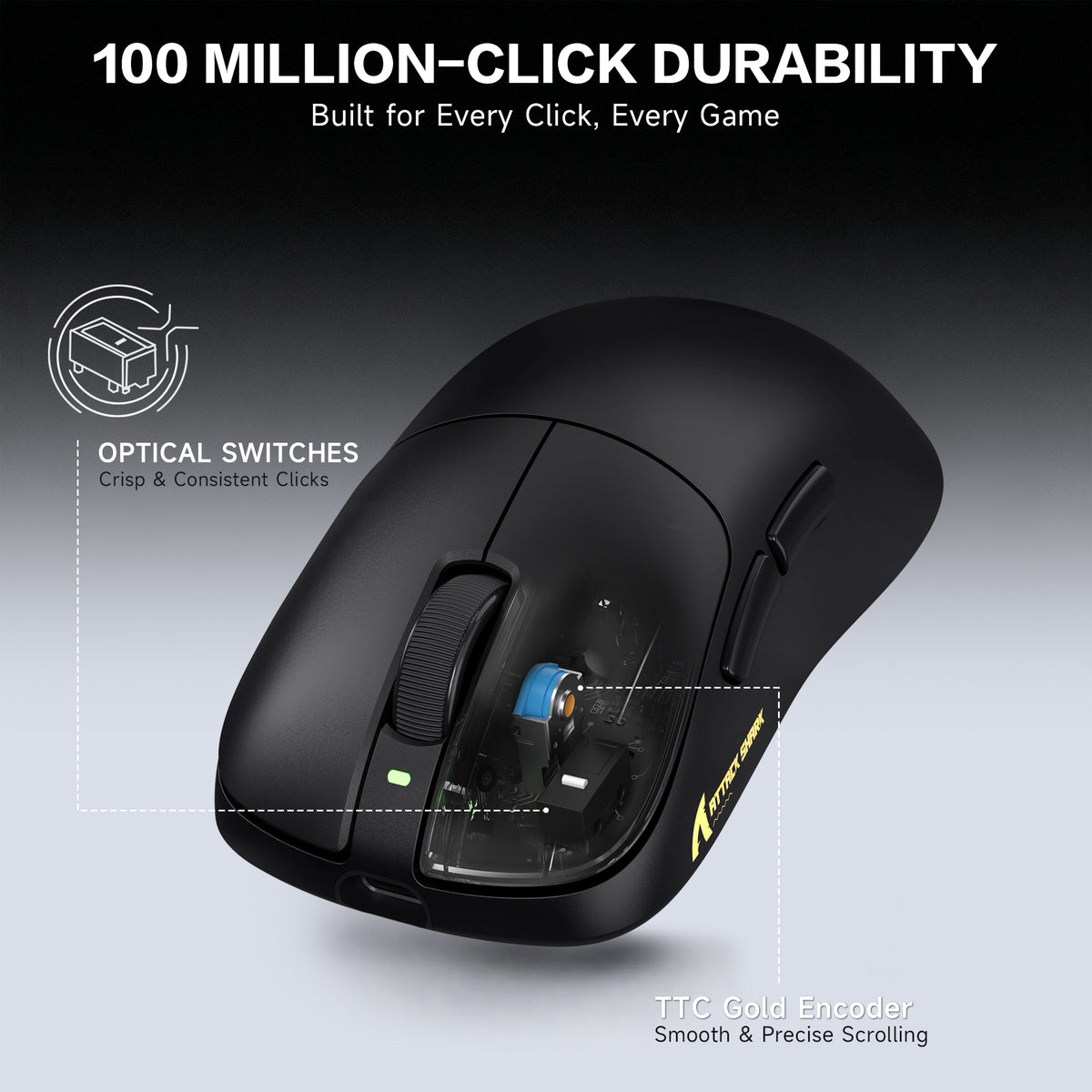 ATTACK SHARK V2 AIR PAW3955MAX Ergonomische kabellose Gaming-Maus