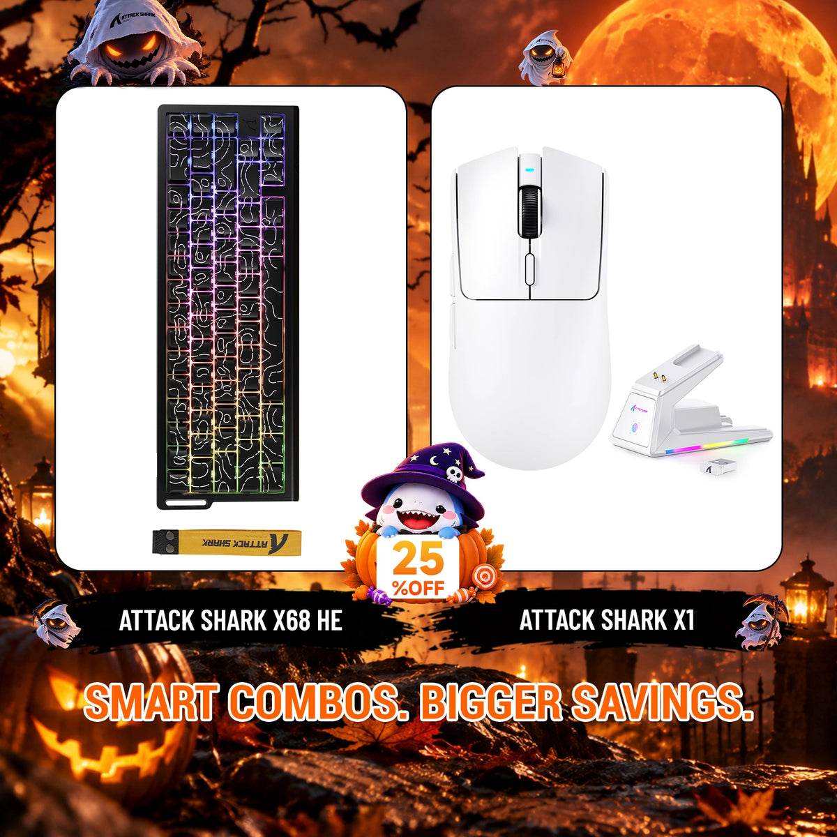 ATTACK SHARK X68HE Rapid Trigger Tastatur + X1 Kabellose Gaming-Maus Bundle