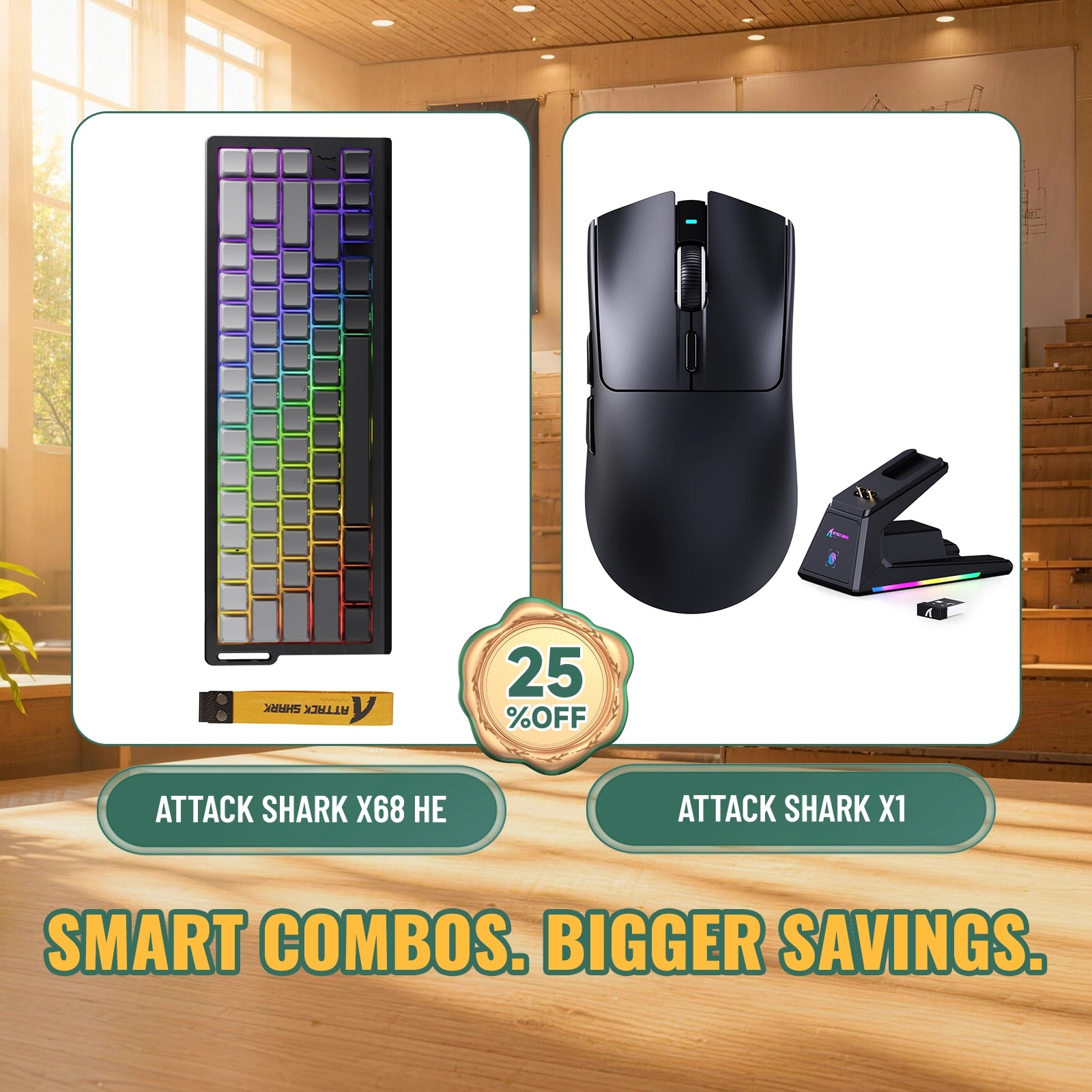 ATTACK SHARK X68HE Rapid Trigger Tastatur + X1 Kabellose Gaming-Maus Bundle