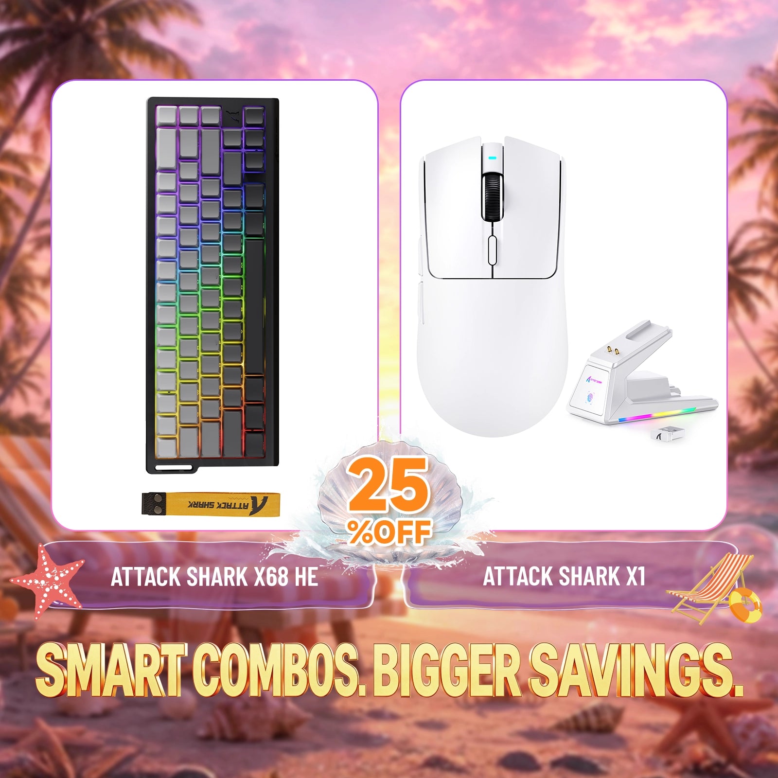 ATTACK SHARK X68HE Rapid Trigger Tastatur + X1 Kabellose Gaming-Maus Bundle