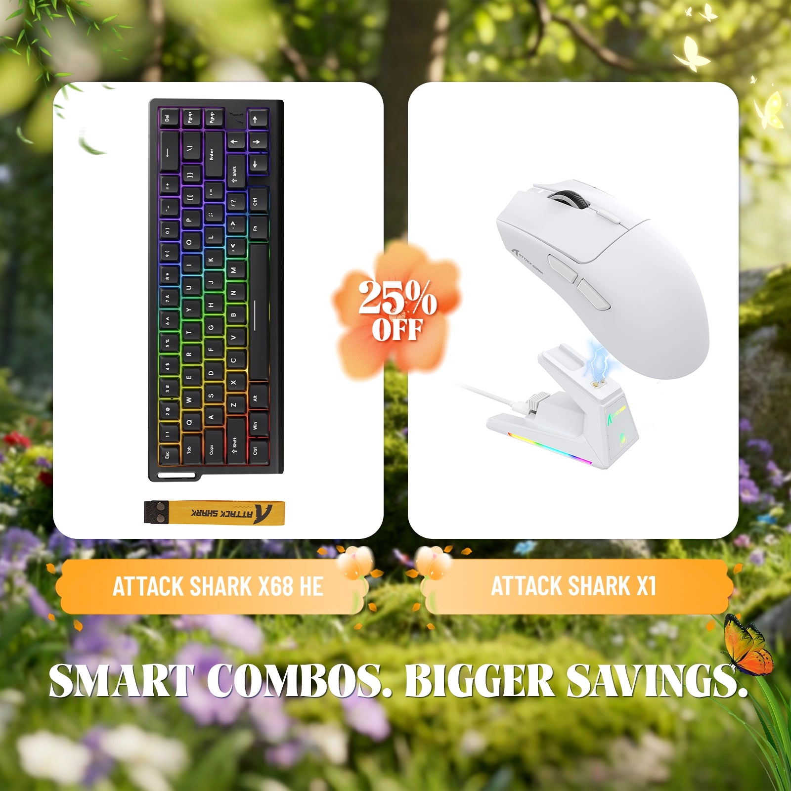 ATTACK SHARK X68HE Rapid Trigger Keyboard + X1 Wireless Gaming Mouse Bundle