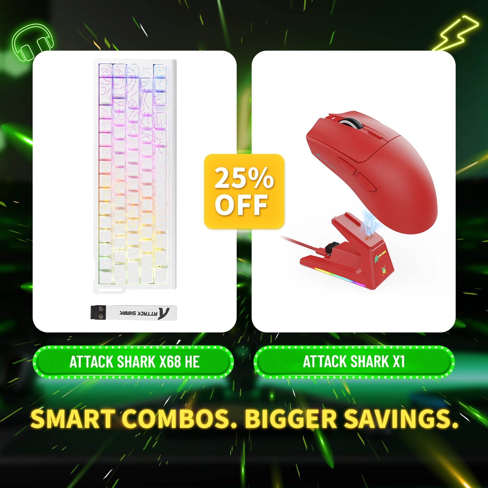 ATTACK SHARK X68HE Rapid Trigger-Tastatur + X1 Wireless Gaming-Maus im Bundle