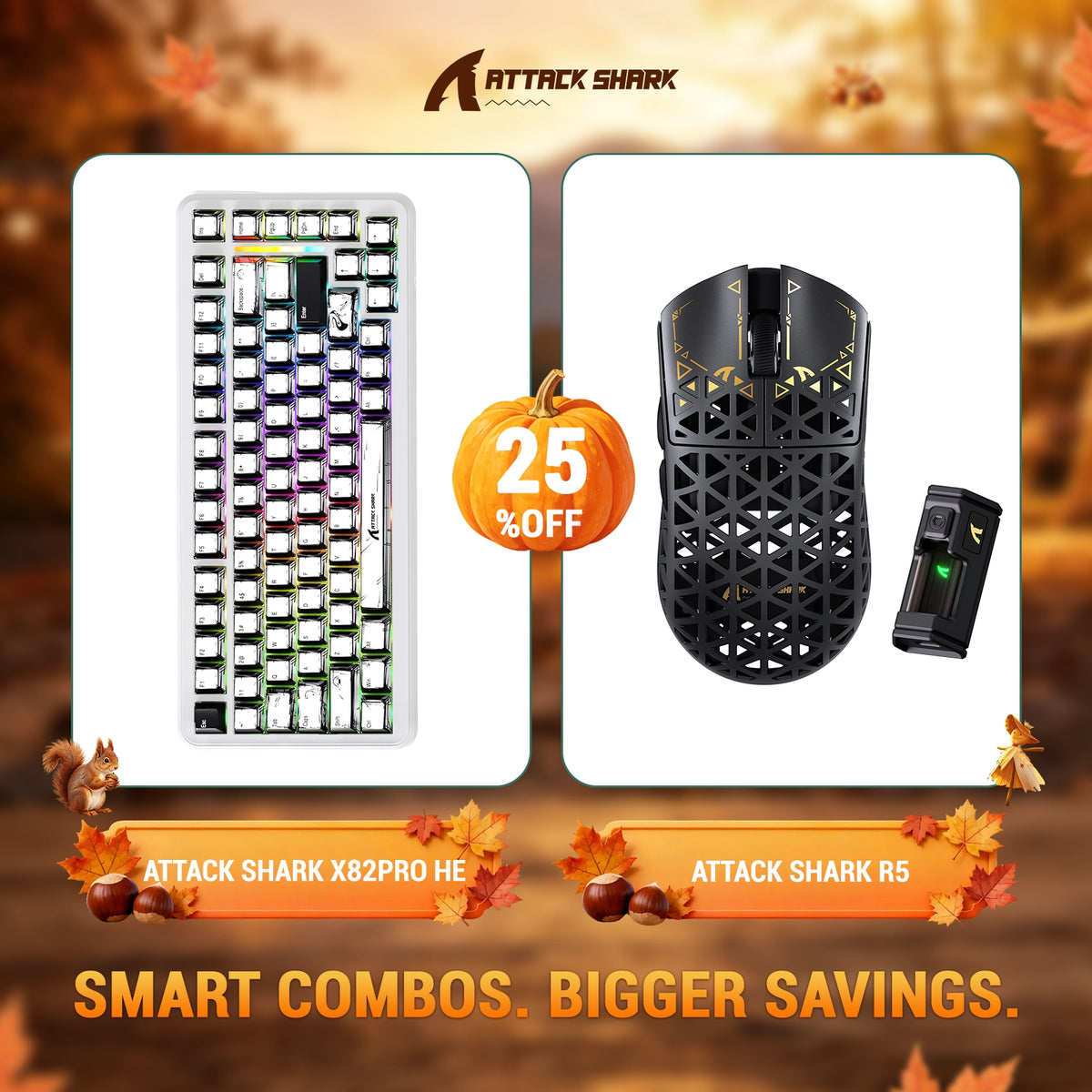 ATTACK SHARK X82 PRO HE-Tastatur mit Rapid Trigger + R5 Carbon Fiber kabelloses Gaming-Maus-Bundle