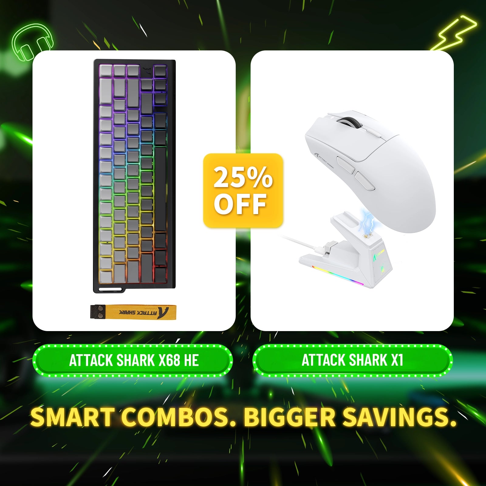 ATTACK SHARK X68HE Rapid Trigger-Tastatur + X1 Wireless Gaming-Maus im Bundle