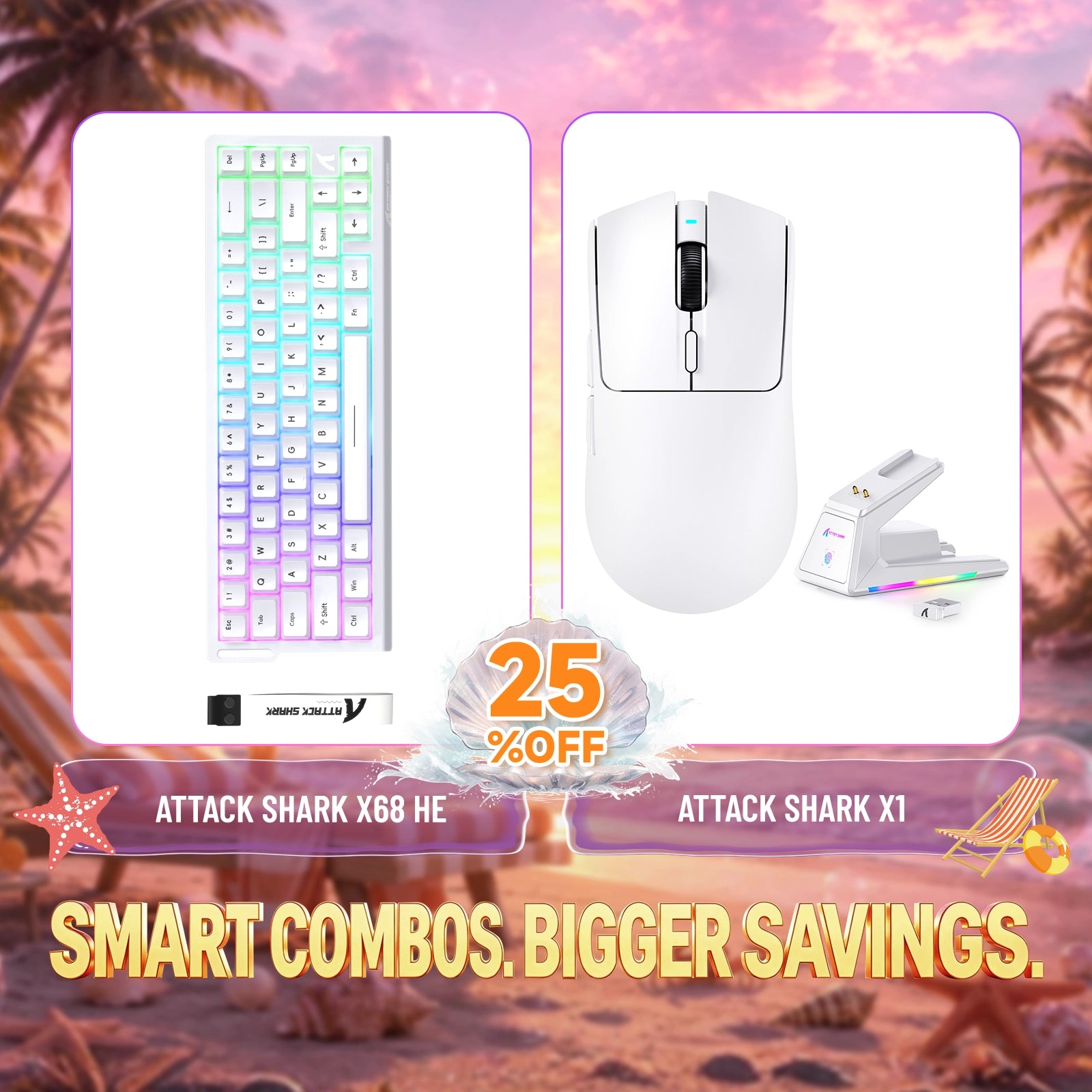 ATTACK SHARK X68HE Rapid Trigger Tastatur + X1 Kabellose Gaming-Maus Bundle