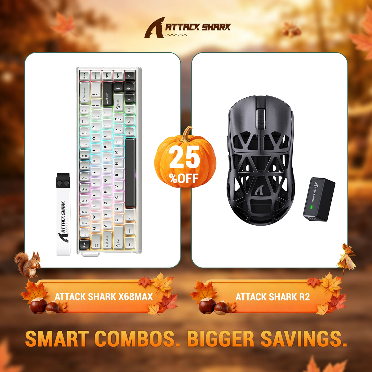 ATTACK SHARK X68 MAX HE-Tastatur aus Aluminium mit Rapid Trigger + R2-Magnesiumlegierung-Wireless-Gaming-Maus-Bundle