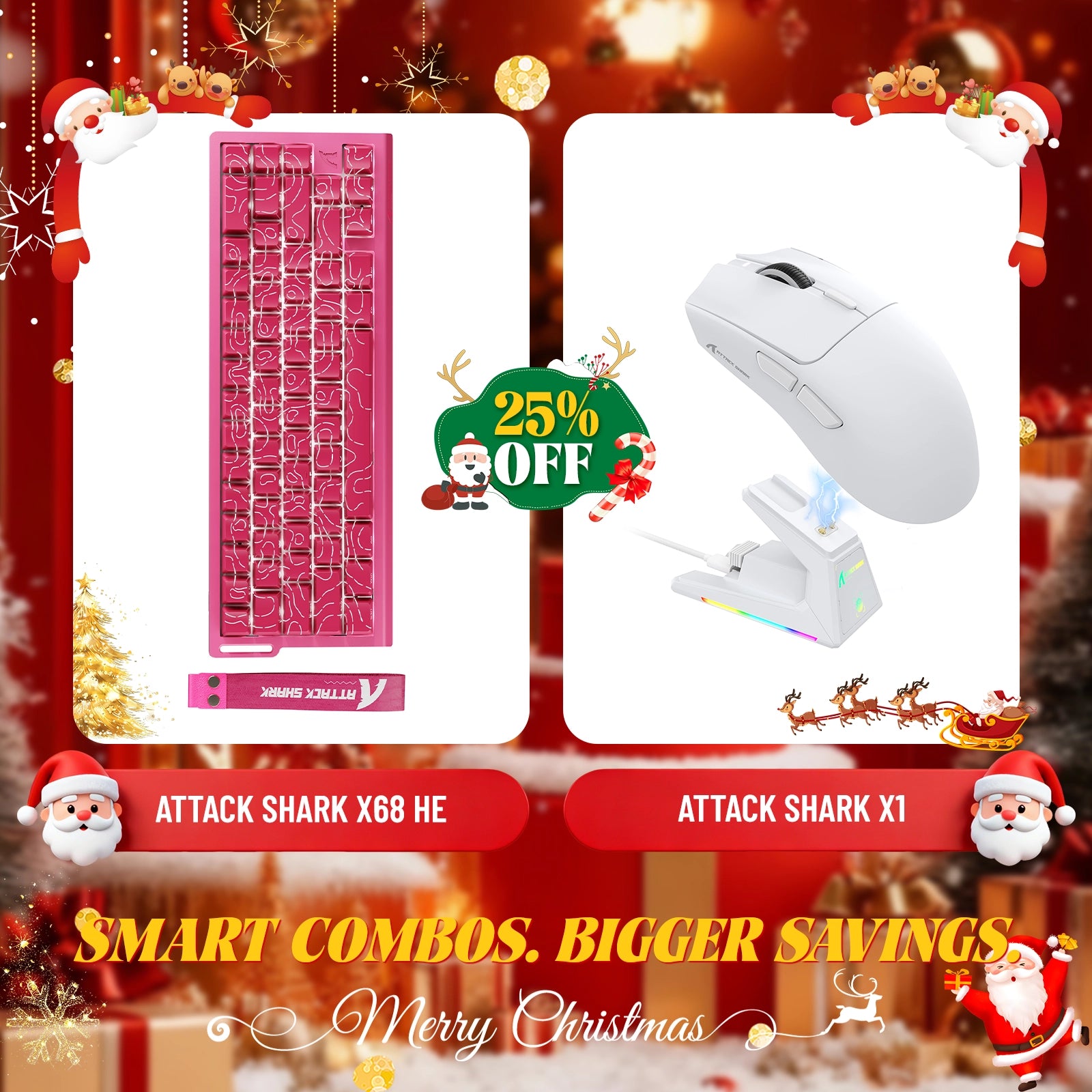 ATTACK SHARK X68HE Rapid Trigger Keyboard + X1 Wireless Gaming Mouse Bundle