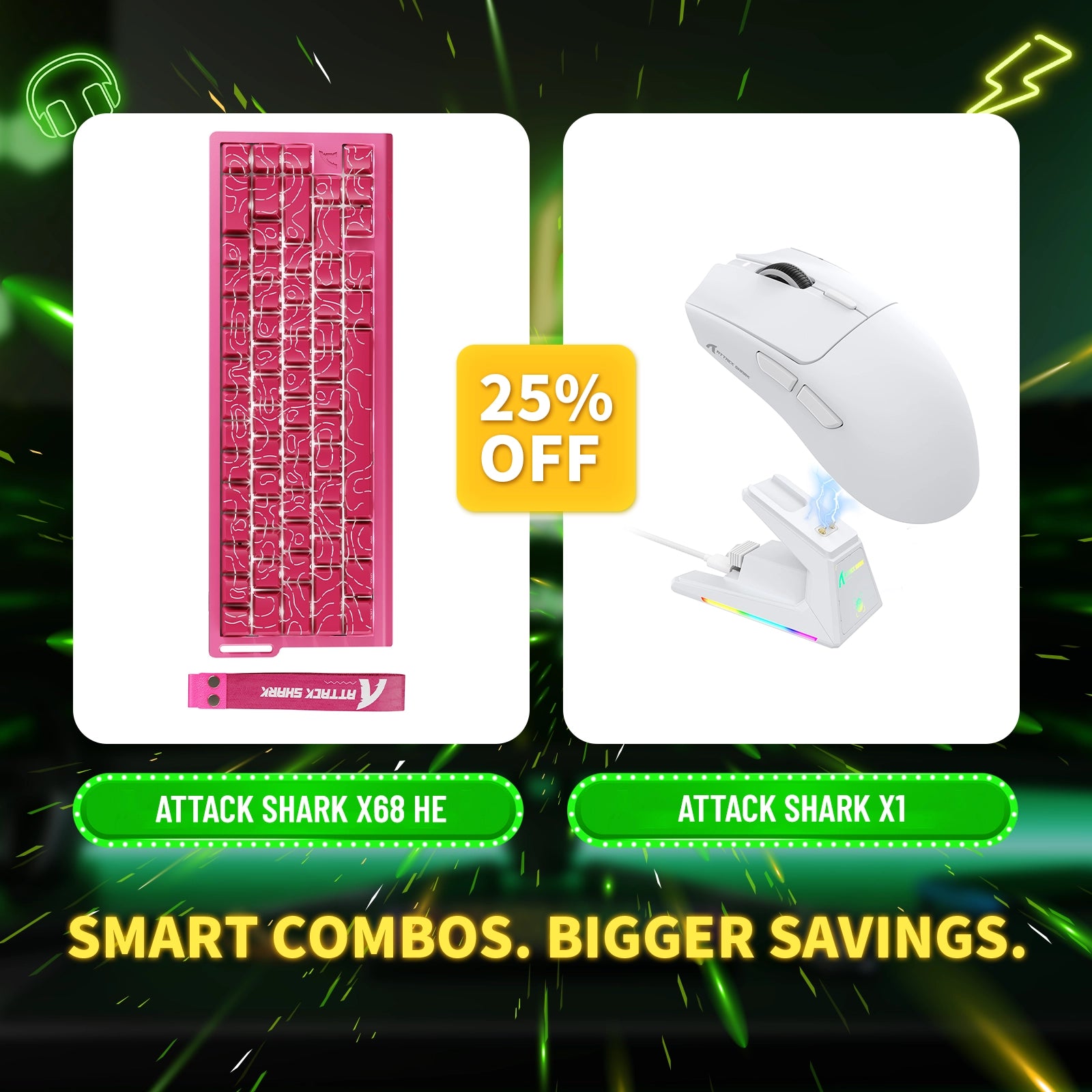 ATTACK SHARK X68HE Rapid Trigger-Tastatur + X1 Wireless Gaming-Maus im Bundle