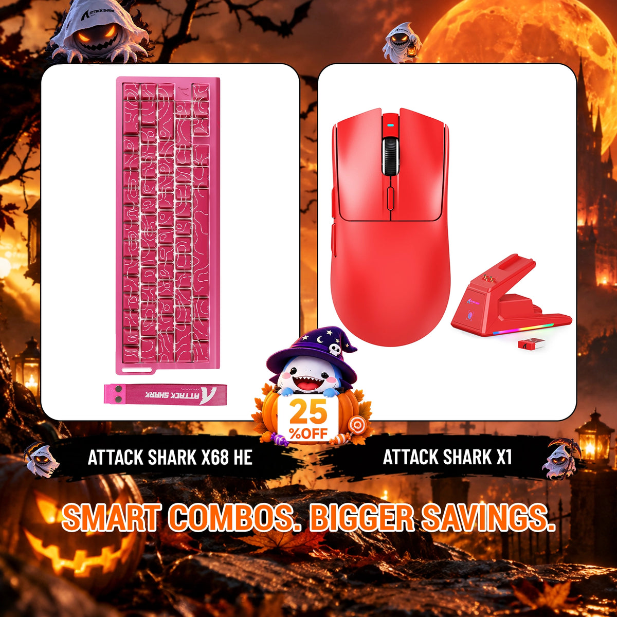 ATTACK SHARK X68HE Rapid Trigger Tastatur + X1 Kabellose Gaming-Maus Bundle