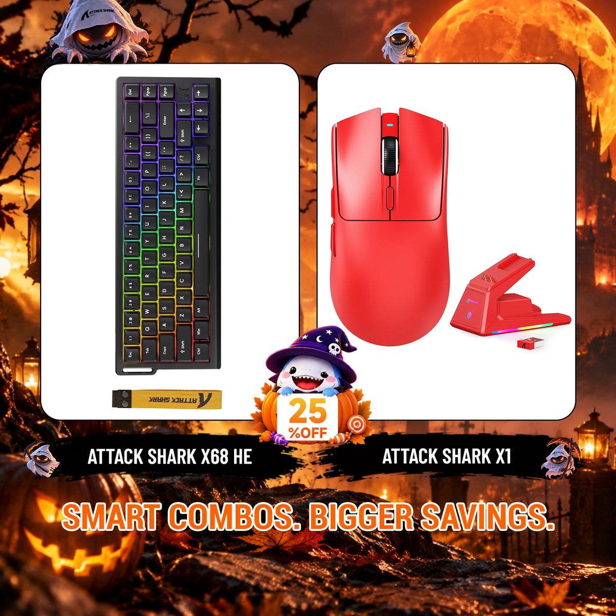 ATTACK SHARK X68HE Rapid Trigger Tastatur + X1 Kabellose Gaming-Maus Bundle