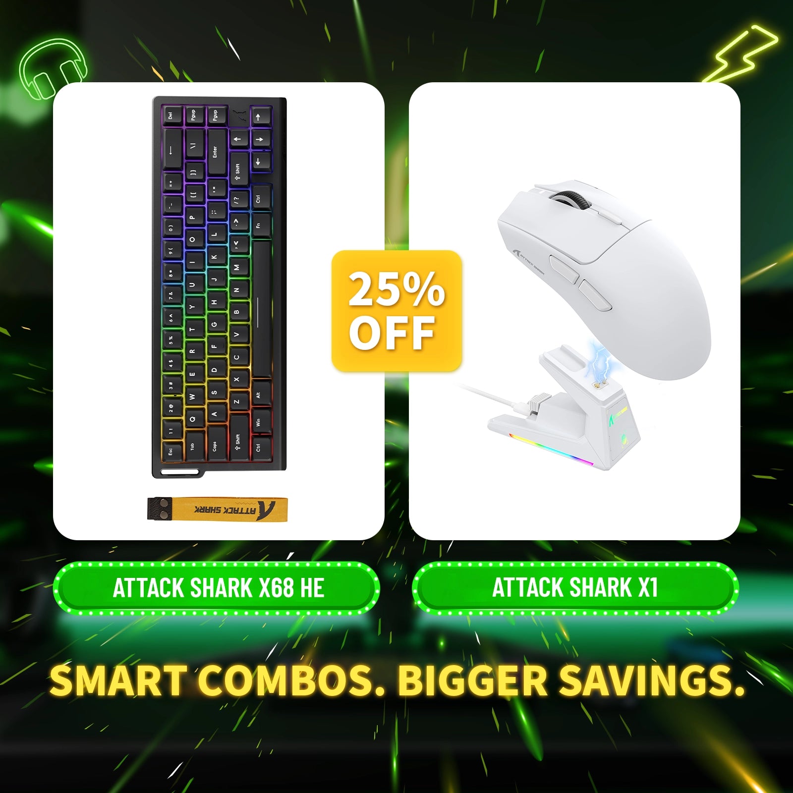 ATTACK SHARK X68HE Rapid Trigger-Tastatur + X1 Wireless Gaming-Maus im Bundle