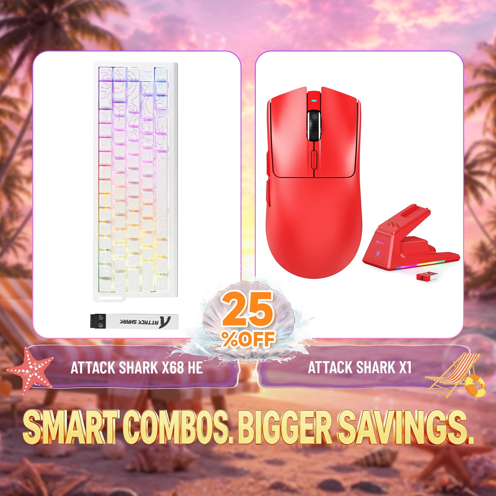 ATTACK SHARK X68HE Rapid Trigger Tastatur + X1 Kabellose Gaming-Maus Bundle